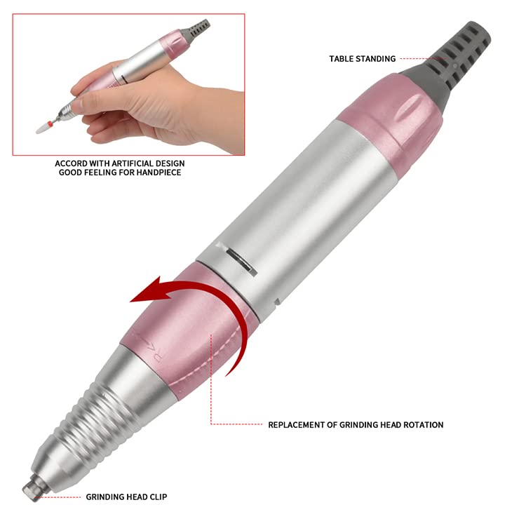 Electric Nail Drill Replacement Handle - Professional Manicure & Pedicure Tool for Acrylic & Gel Nails - Pink Handpiece for Nail Polishing, Shaping & Grinding - Perfect for Home & Salon Use