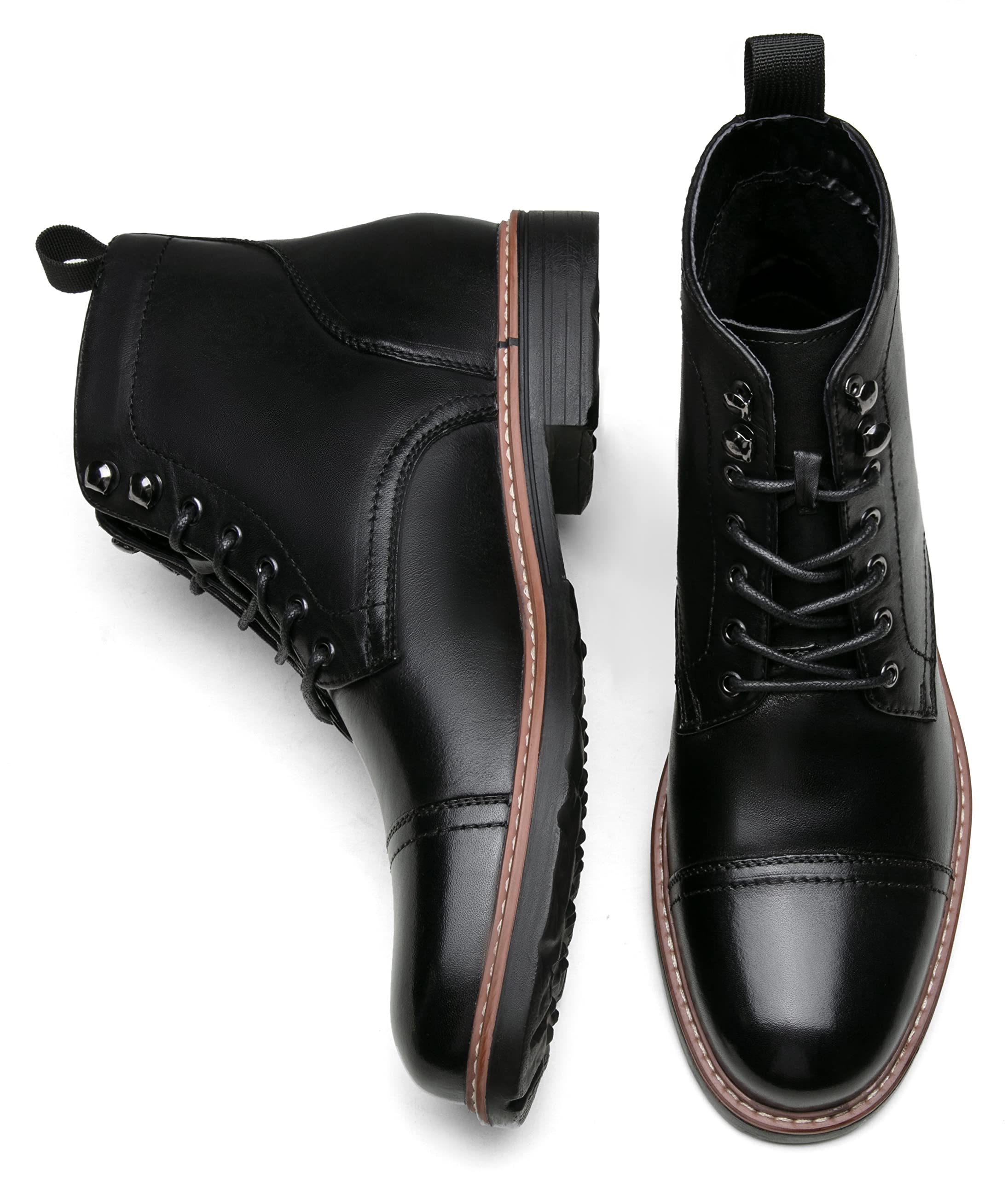 Jousen Men's Classic Retro Leather Dress Boots - Cap Toe Design with Black Rubber Sole | Perfect for Office, Casual Wear & Outdoor Activities