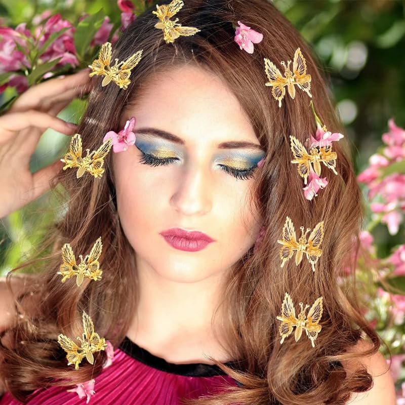 Staila 6-Piece 3D Gold & Silver Metal Moving Butterfly Hair Clips - Cute Hair Barrettes & Clamps for Women & Girls | Perfect for Parties, Weddings & Everyday Styling
