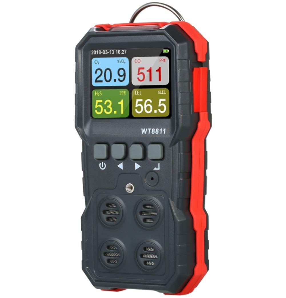 4-in-1 Portable Digital Gas Detector with Color LCD Display - Rechargeable Battery Powered, Alarm & Data Logger - Explosion Proof Certified for Industrial Safety (Ideal for Confined Space, Oil Rig & Chemical Plant Monitoring)