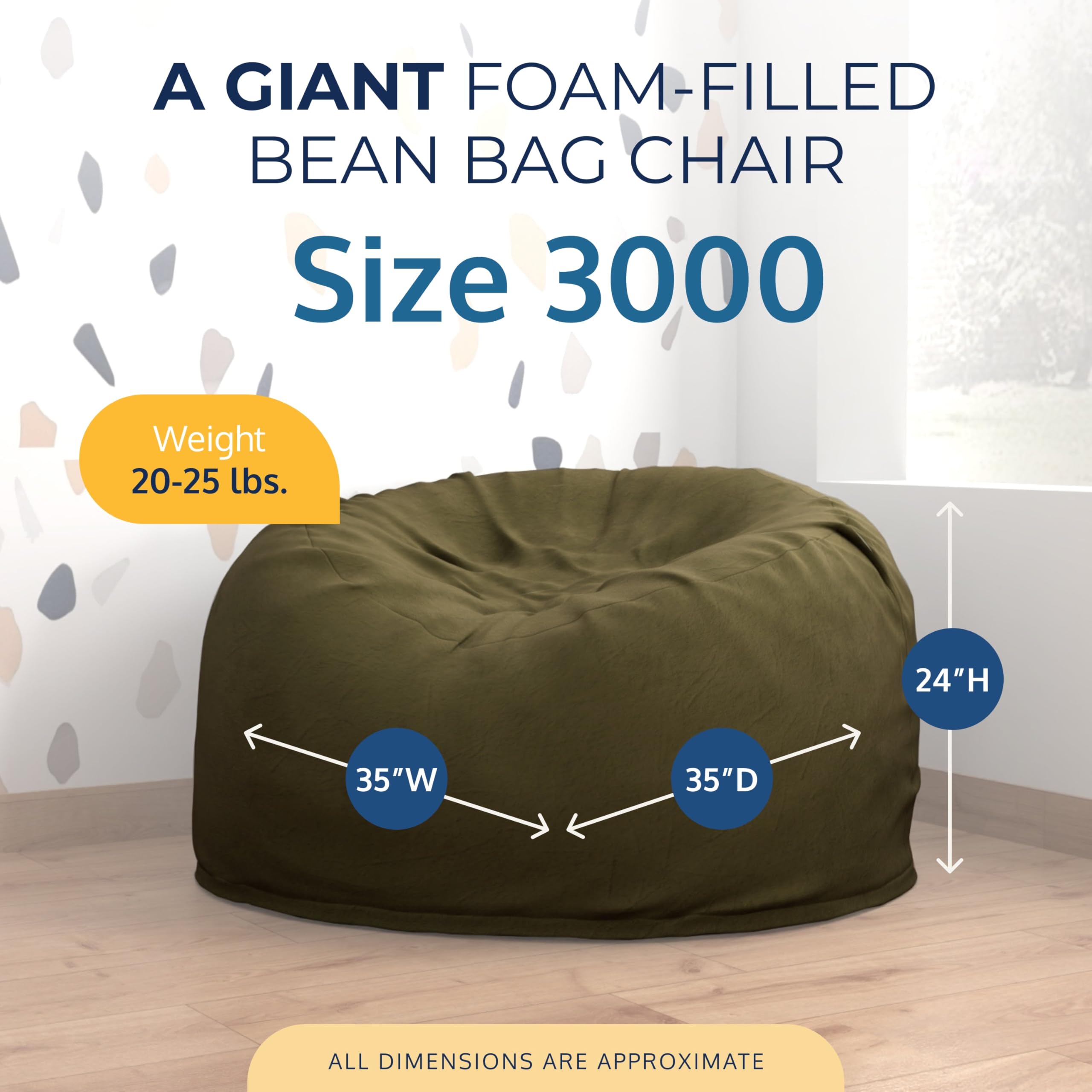 ULTIMATE SACK 3ft Oversized Bean Bag Chair for Adults - Premium Olive Suede Lounge Furniture | Perfect for Living Room, Game Room & Dorm Relaxation