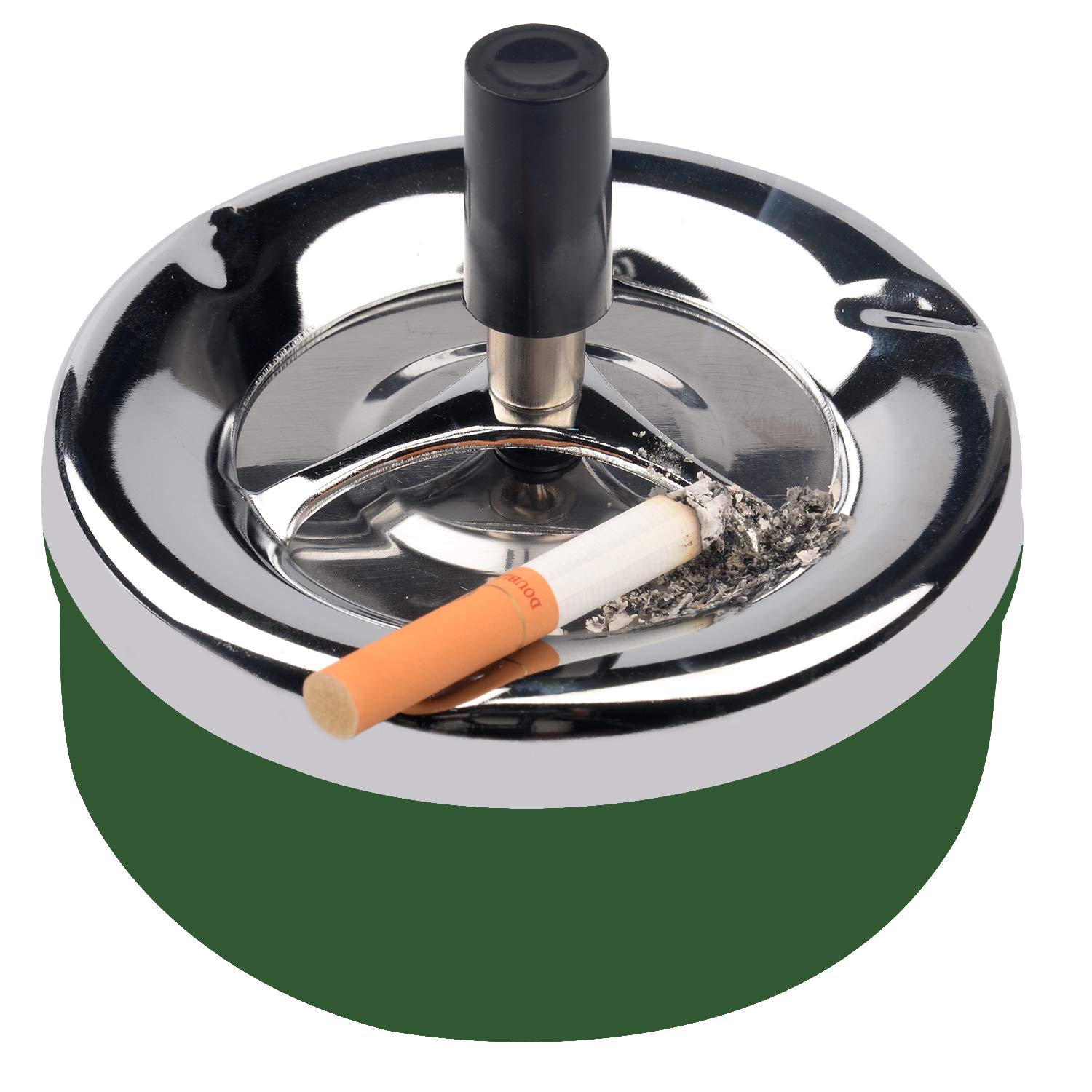 Premium Stainless Steel Modern Round Push Down Cigarette Ashtray with Spinning Tray - Indoor/Outdoor Desktop Smoking Ash Tray for Home, Office, Patio & Garden (Green) | Elegant Smoking Accessory for Cigars & Cigarettes
