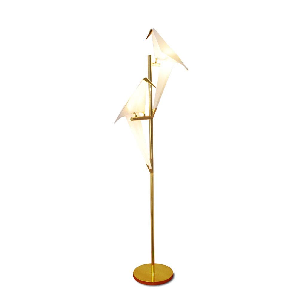 Art Deco Origami Bird Paper Floor Lamp - Modern Gold Standing Light for Bedroom, Living Room, Study & Reading Nook - Elegant Home Decor Lighting (Double Color)