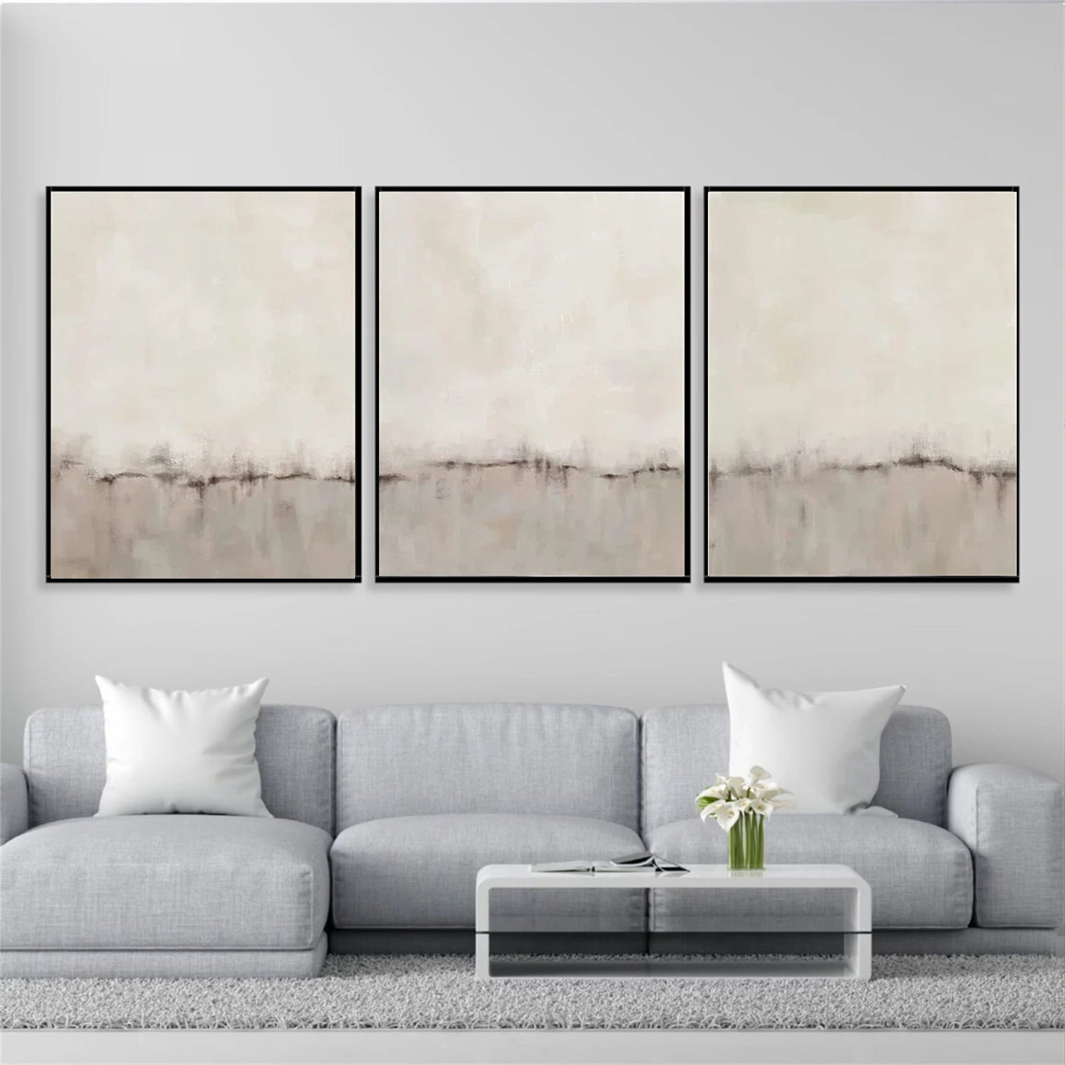 Abstract Tranquility Wall Art Set of 3 - Modern Canvas Paintings for Home & Office Decor - Perfect for Living Room, Bedroom, or Workspace