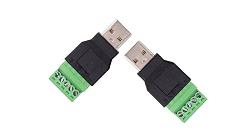2-Pack USB 2.0 Male to Screw Terminal Adapter Connector for DIY Electronics and Industrial Applications
