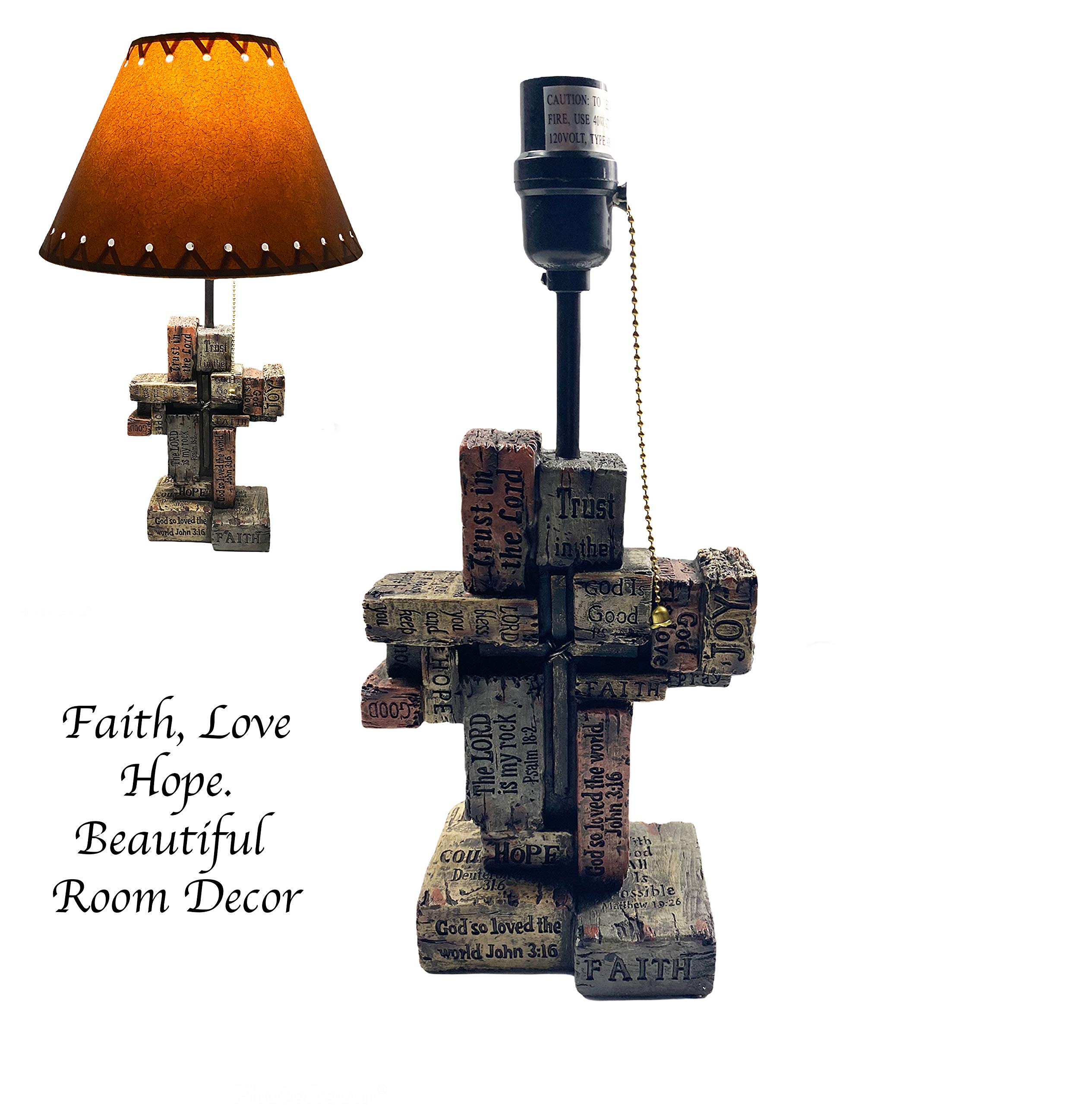 Urbalabs Rustic Farmhouse Table Lamp with Bible Verses - Christian Scripture Decor for Home, Bedroom, Nightstand & Living Room - Religious Faith, Hope & Love Inspired Lighting for Prayer & Meditation