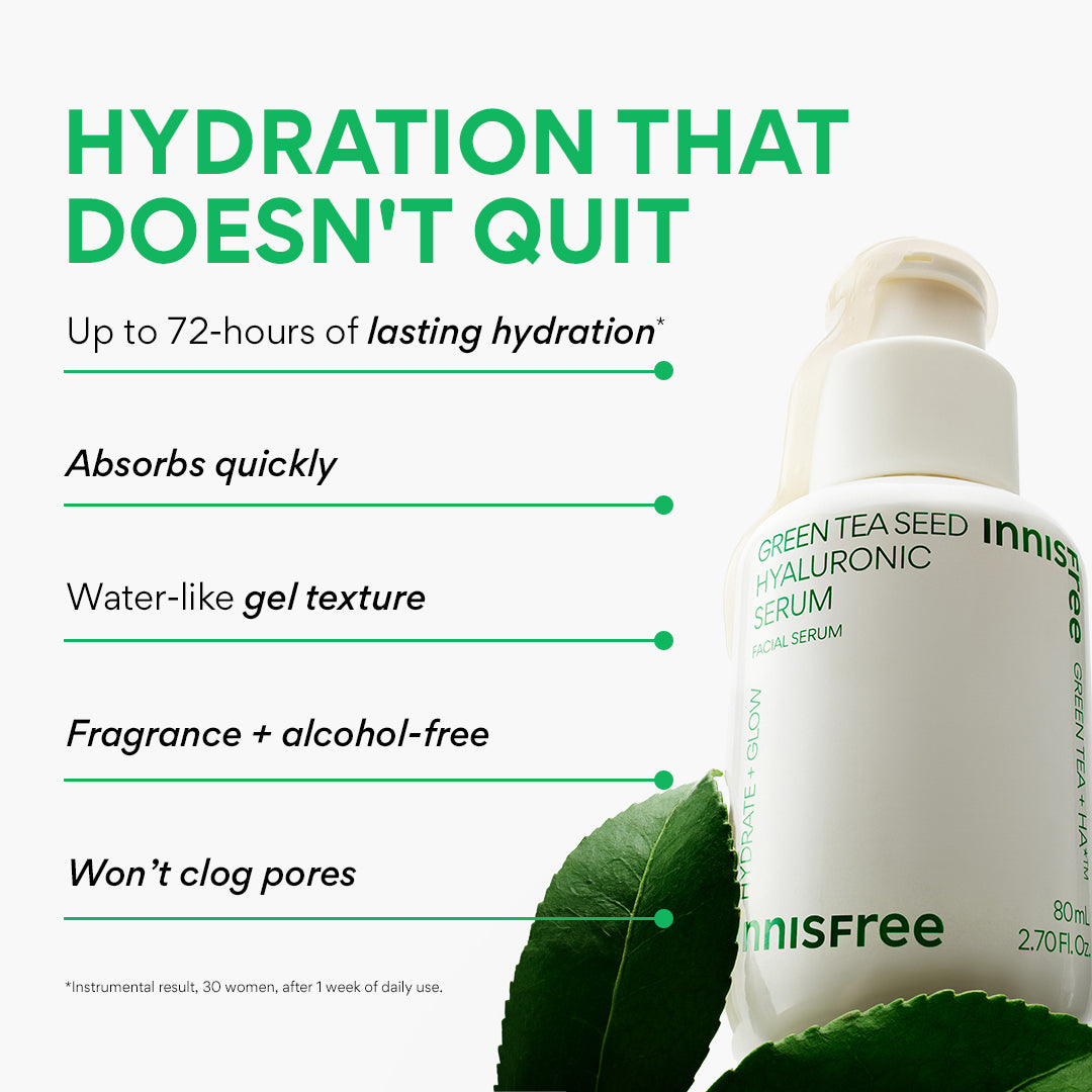 Best Green Tea Seed Hyaluronic Acid Serum for Glowing Skin - Hydrating & Anti-Aging Face Serum for Day & Night Use - Perfect for Dry, Sensitive Skin Care Routine