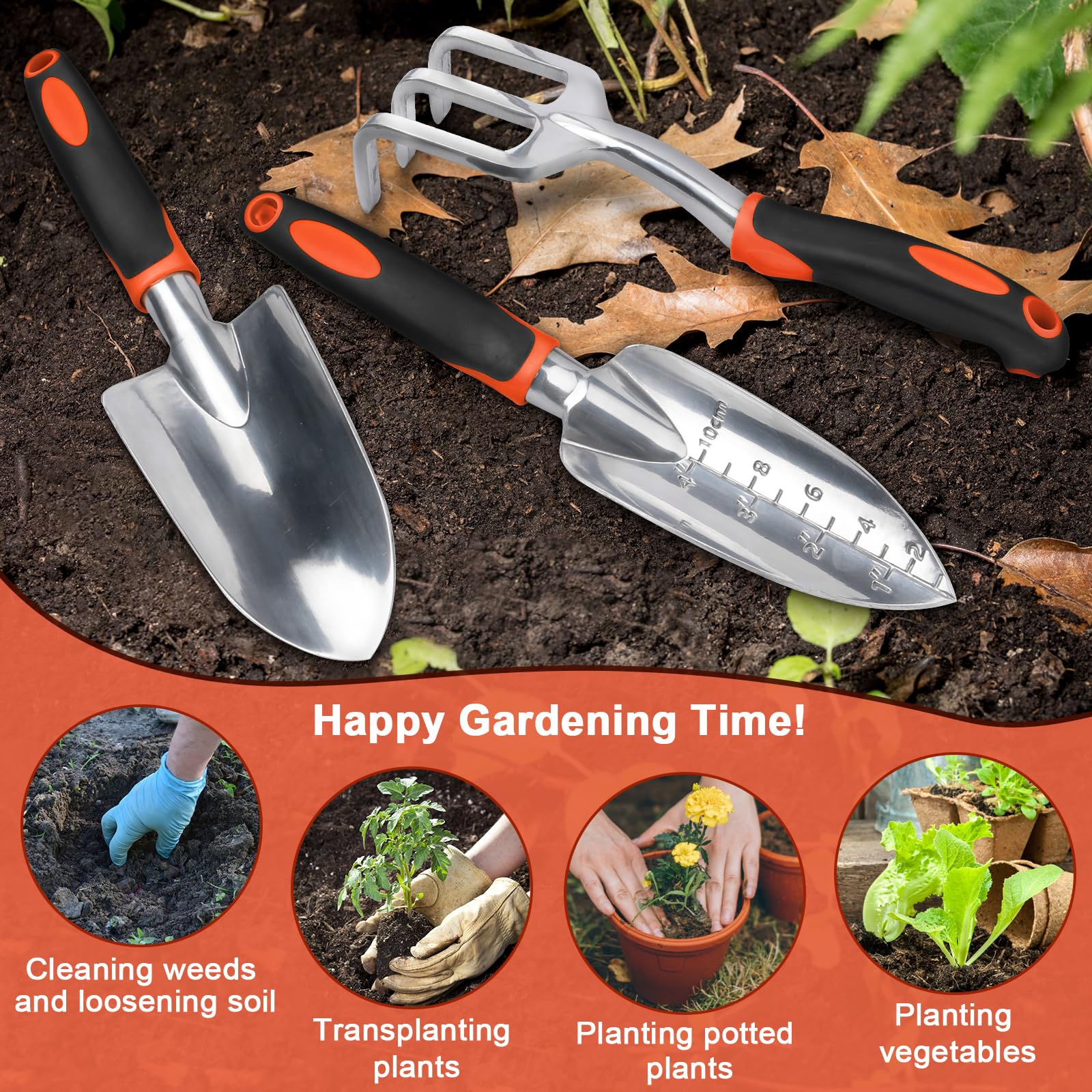 **3-Piece Heavy Duty Garden Tools Set - Aluminum Alloy Shovel, Trowel & Hand Rake with Ergonomic Handle for Planting, Weeding & Lawn Care - Ideal for Home Gardening, Landscaping & Outdoor Activities**
