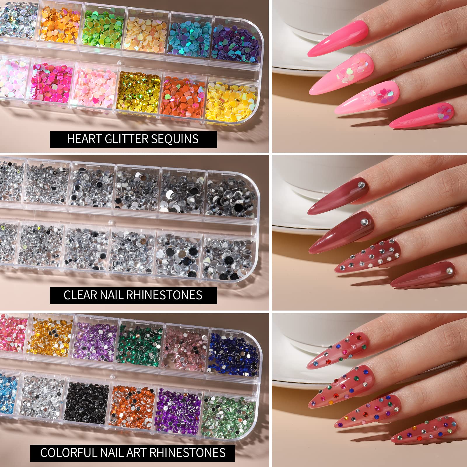 FANDAMEI Professional Nail Art Kit - 48 Pieces Nail Design Tools Set with Brushes, Dotting Pens, Glitter Powder, Sequins, Foil Flakes & Rhinestones | Perfect for DIY Manicure, Home Salon, Party Nail Designs & Gift for Nail Lovers