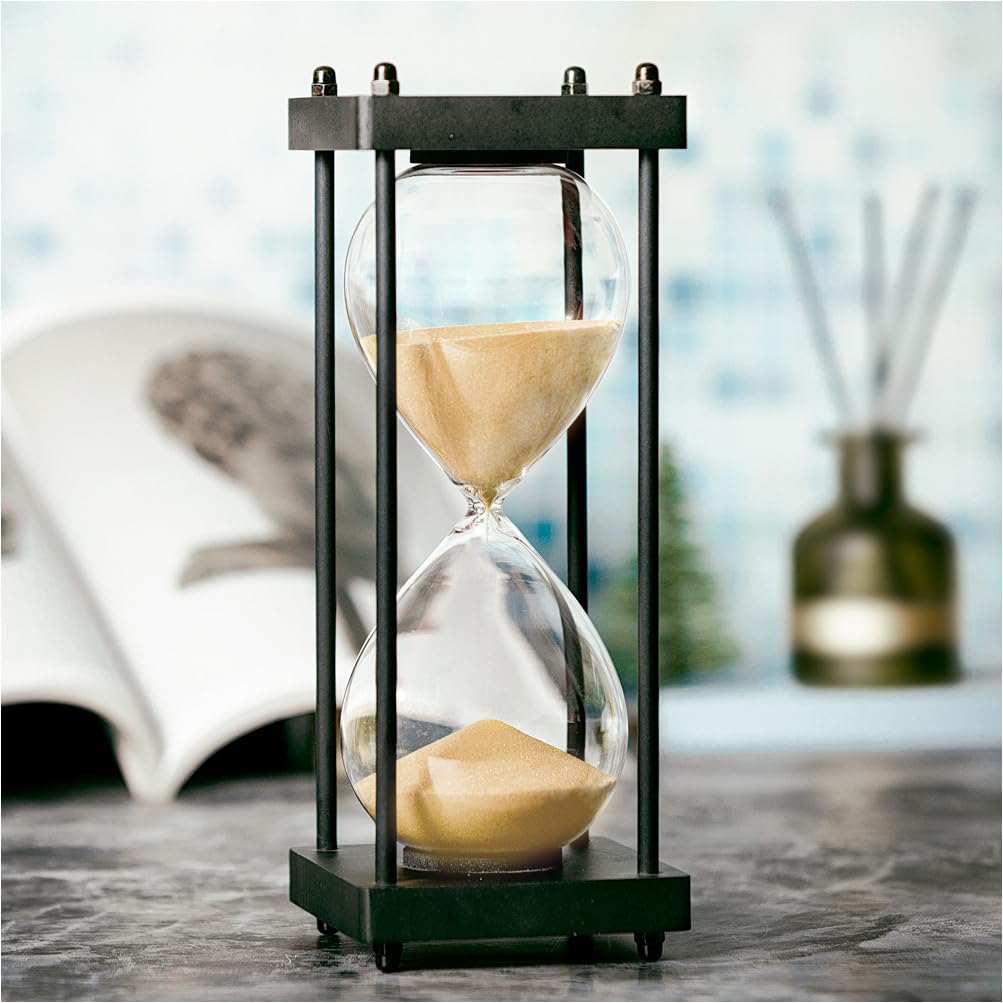 60 Minute Hourglass Timer - Black Wooden Frame Decorative Sand Clock with Yellow Sand (Large Size) for Home Office Decor, Meditation, Yoga & Kitchen Cooking Timer