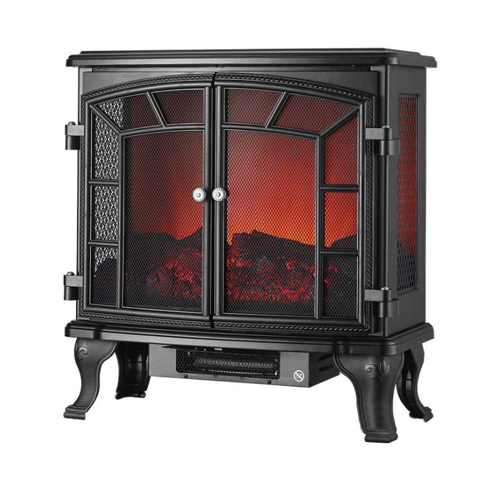 Realistic Electric Fireplace Stove with Double Door - 2000W Indoor Heater with Lifelike Flame Effect for Living Room, Bedroom & Office - Energy Efficient & Safe Heating Solution