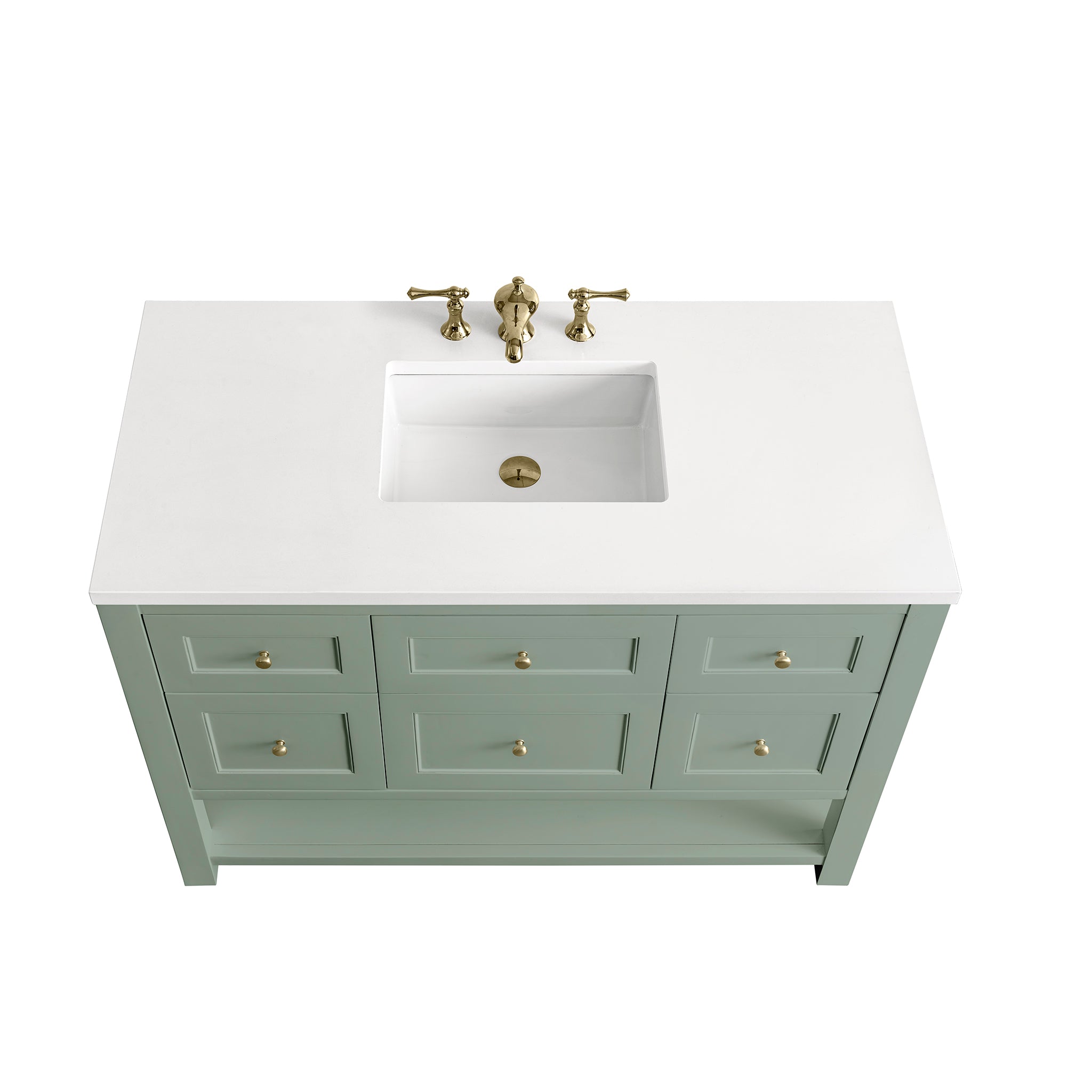 Breckenridge 48 Inch Single Bathroom Vanity with Smokey Celadon Finish & 3CM White Zeus Countertop - Perfect for Modern Master Bathrooms and Powder Rooms
