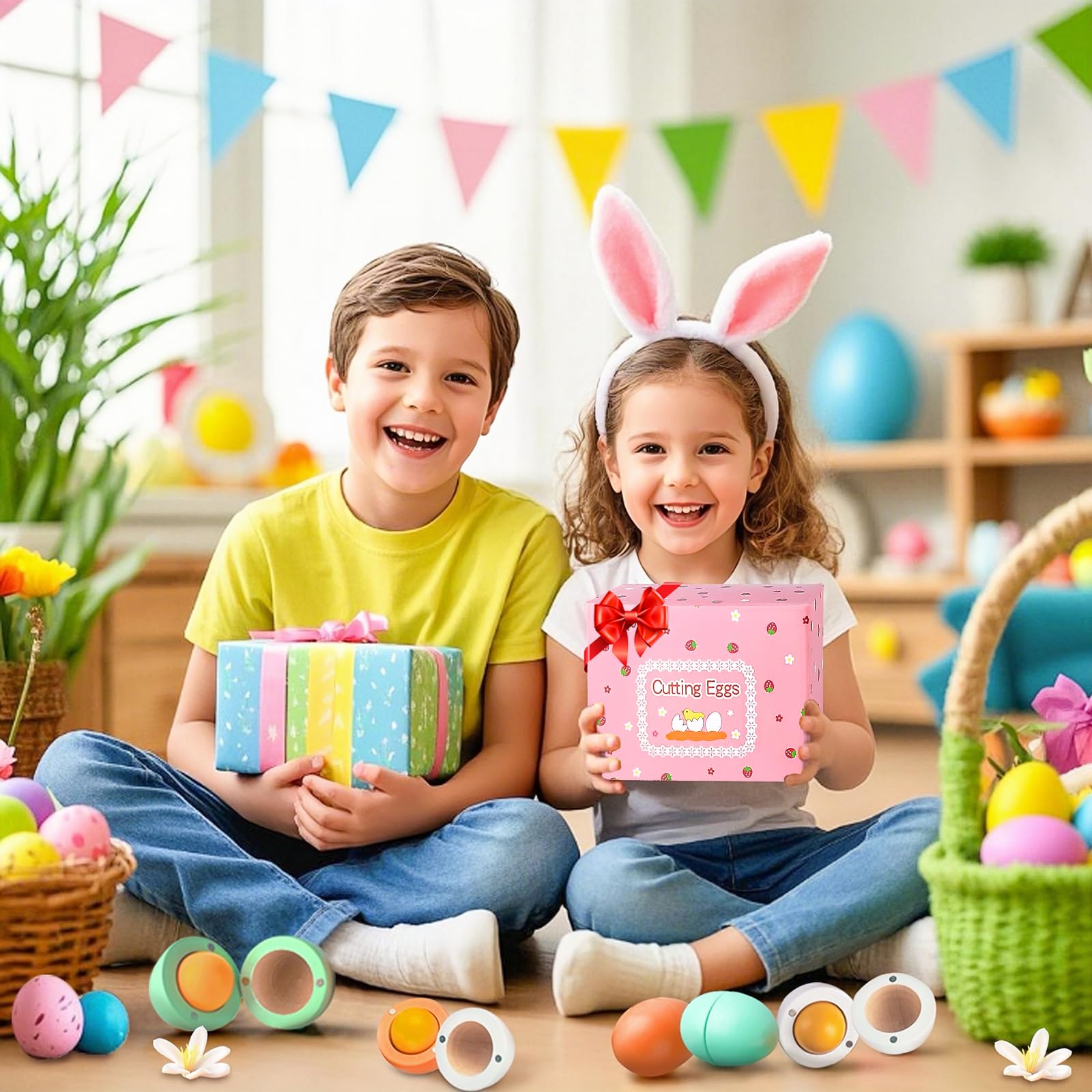WHOHOLL Wooden Easter Play Eggs Toy - Magnetic Separable Yolk, Durable Wooden Play Food Set for Kids Kitchen, Pretend Play Kitchen Accessories for Toddlers (Boys & Girls) - Perfect for Easter Gifts, Birthday Presents & Montessori Learning Activities