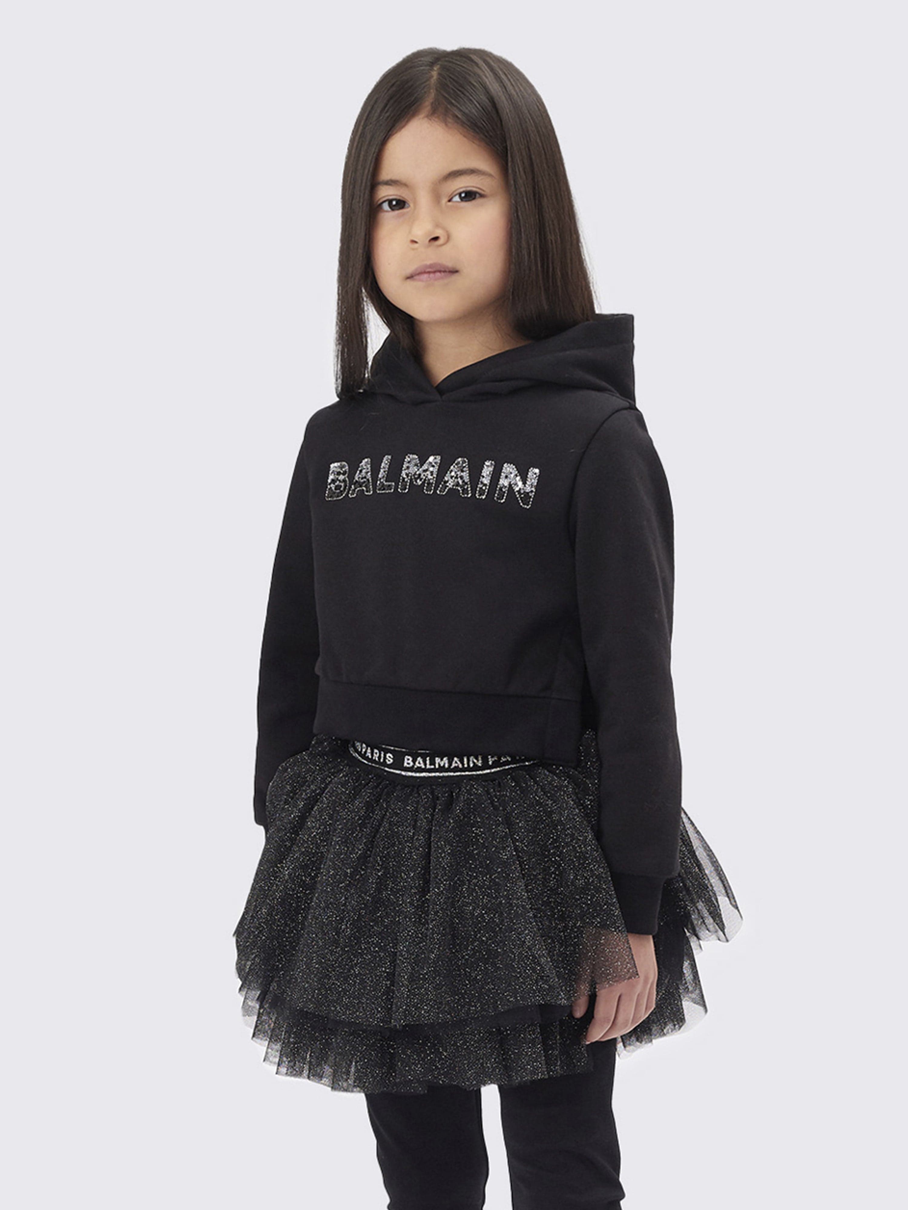 Balmain Girls Logo Hoodie - Black Cotton Pullover Sweatshirt for Teens | Casual Streetwear & School Outfit