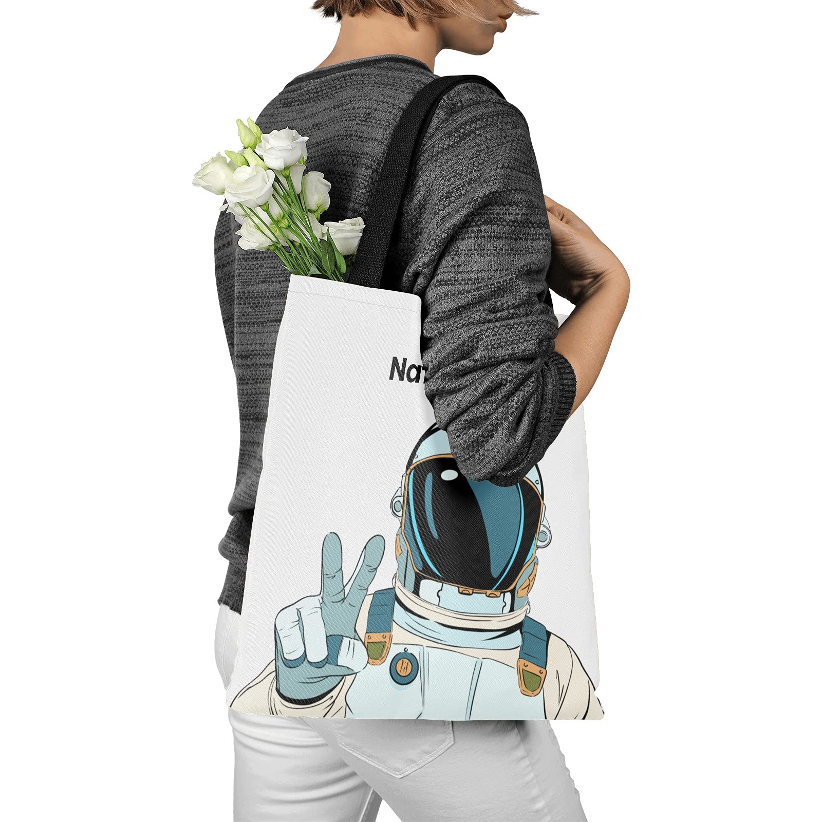 Personalized Animal Astronaut Canvas Tote Bag - Eco-Friendly Reusable Shopping Bag for Travel, School & Work - Unique Gift Idea for Space Lovers