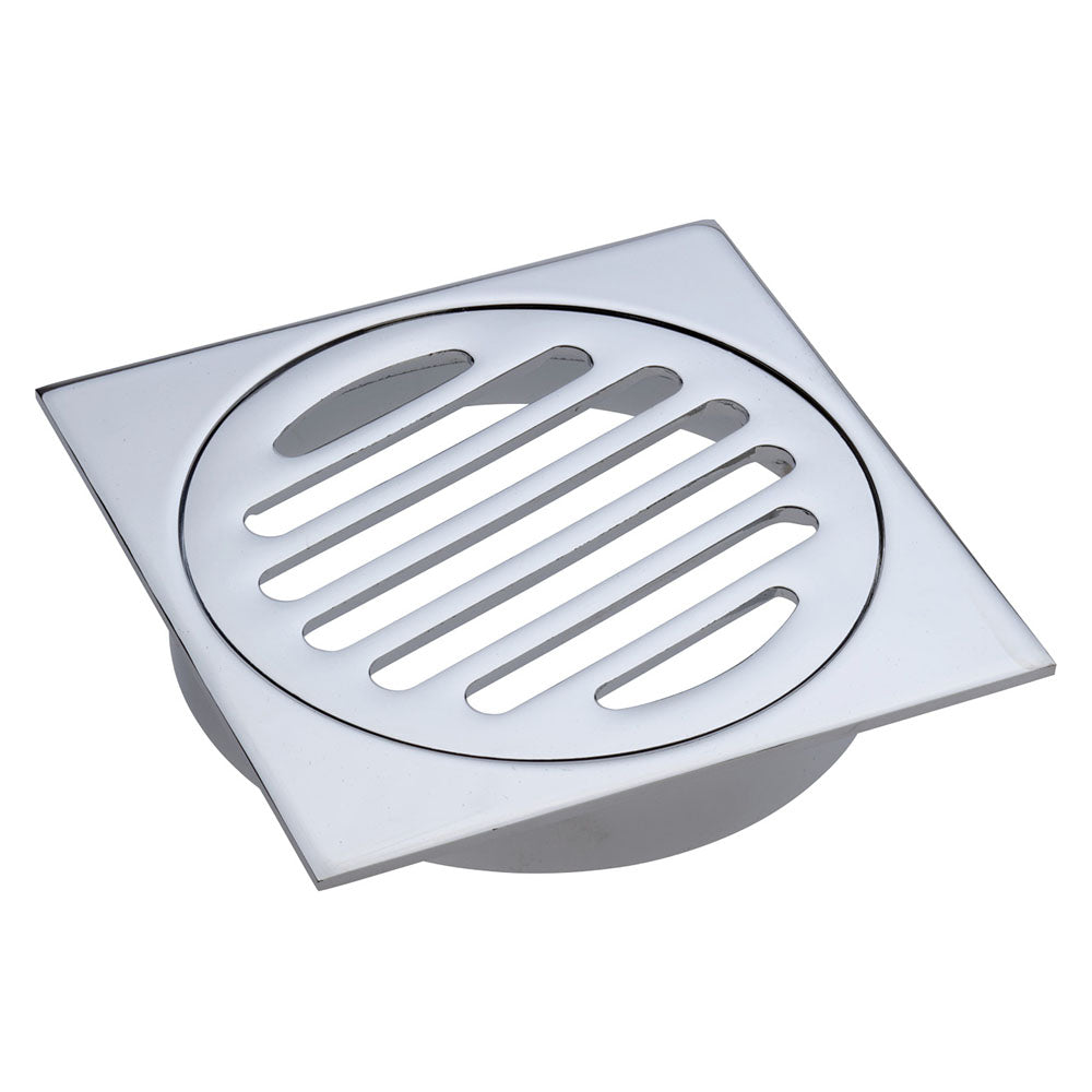 Fienza D308 100mm Square Floor Waste Drain with Round Grate - Chrome Finish for Bathroom, Shower & Laundry Room Drainage Solutions
