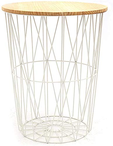 Modern Round Side Table with Storage Basket - Wood & Metal Coffee End Table for Living Room, Bedroom, or Office - Snack Tray & Organizer (45x56cm, Color #2) - Perfect for Small Spaces, Sofa Side Decor, and Clutter Control