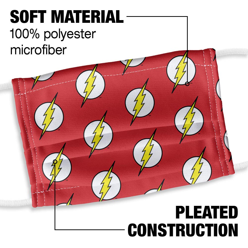 The Flash Kids Lightning Bolt Logo Reusable Face Mask - 1-Ply Breathable Fabric for School, Cosplay & Superhero Fans - DC Comics Inspired Face Covering