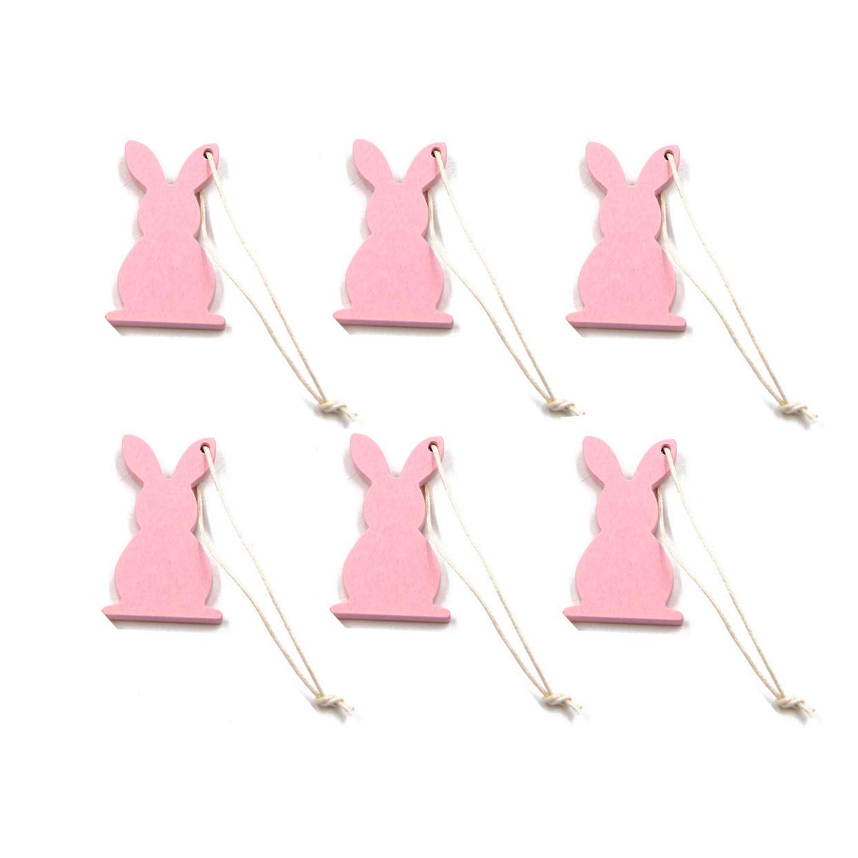 Easter Bunny Wooden Hanging Tags - 6 Pack Pink Rabbit Shaped Easter Egg Decorations for DIY Crafts, Party Favors & Spring Home Decor