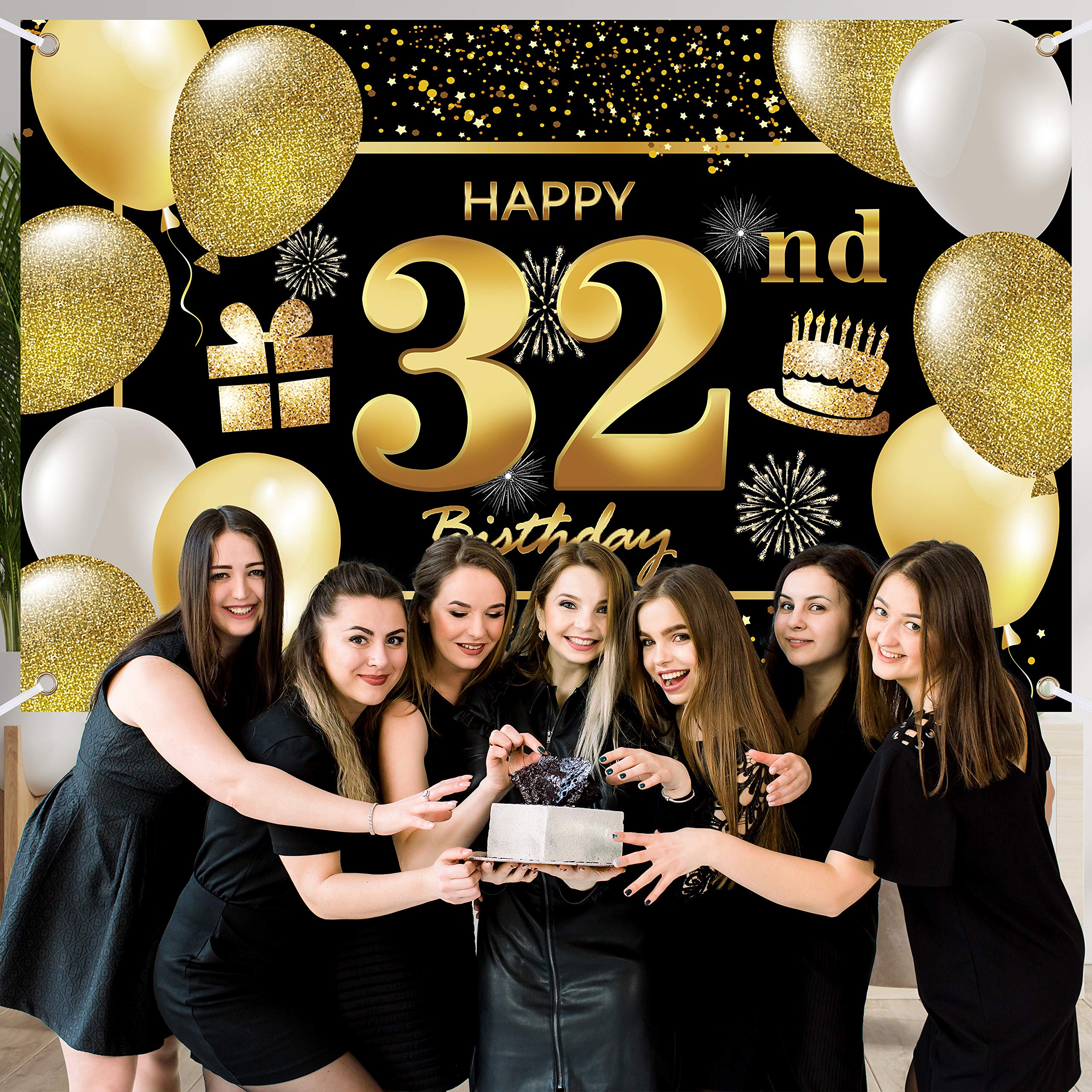 32nd Happy Birthday Banner - Premium Birthday Decorations for Men, Party Supplies & Backdrop - Perfect for Indoor & Outdoor Celebrations, Photo Booths & Themed Parties