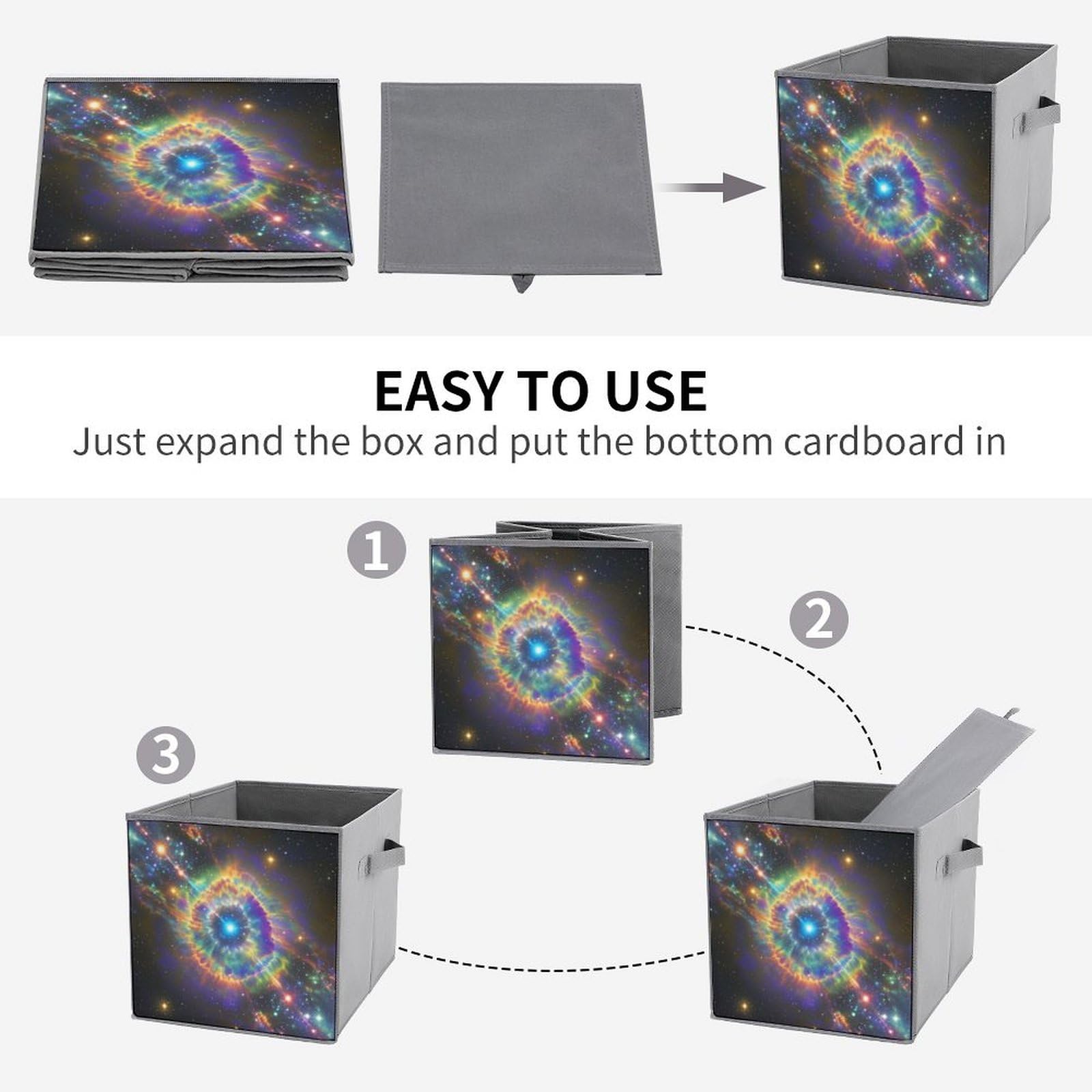 Foldable Storage Bins with Handles - Large Capacity Galaxy Printed Organizer for Home Office Playroom