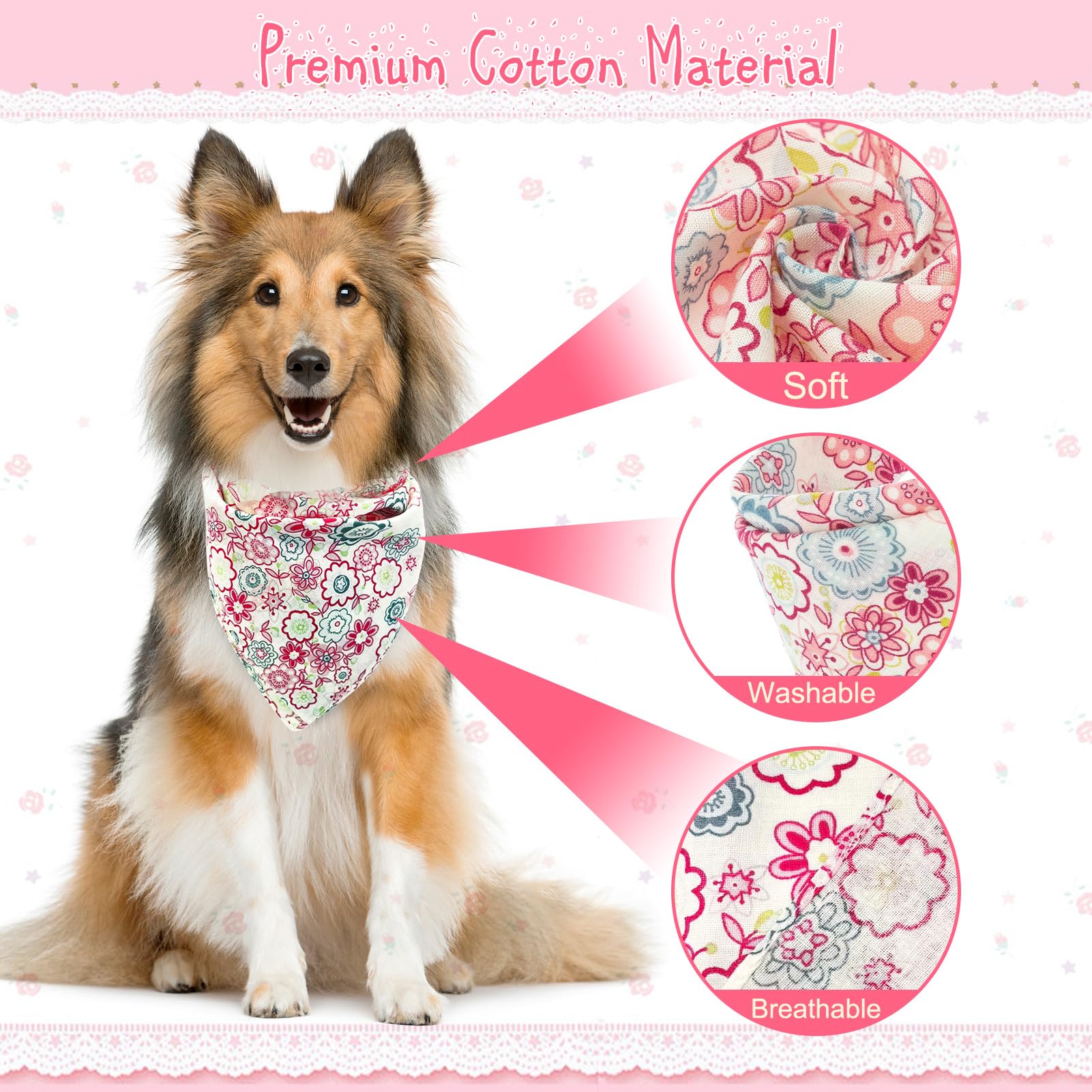 PAWCHIE 5 Pack Reversible Dog Bandanas - Adjustable Floral Pet Scarves for Small Dogs & Cats | Soft Triangle Bibs & Square Kerchiefs | Perfect for Spring Outfits, Costume Parties & Daily Pet Fashion Accessories