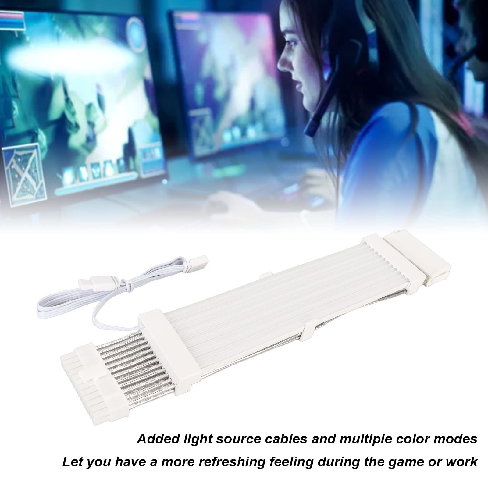 RGB Power Supply Cable Extension Kit - 24PIN ARGB Sleeved White PSU Cable for Gaming PC Case | Perfect for Custom PC Builds & RGB Lighting Setups