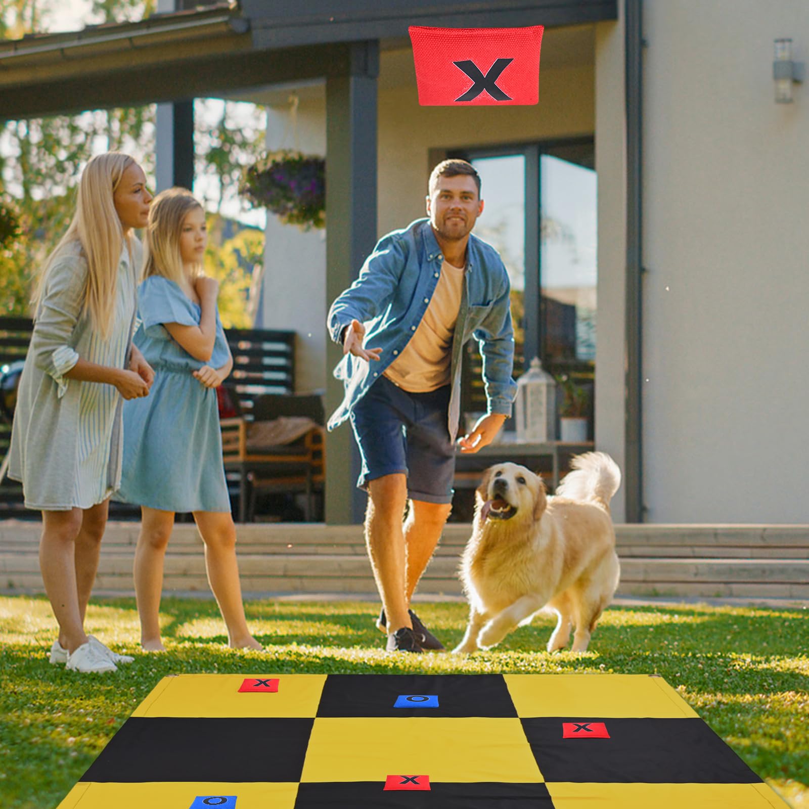 Giant 4ft x 4ft Outdoor Tic Tac Toe Game Set for Adults & Family - No Assembly Bean Bag Toss Backyard Lawn Game for Camping, Picnics, and Outdoor Parties