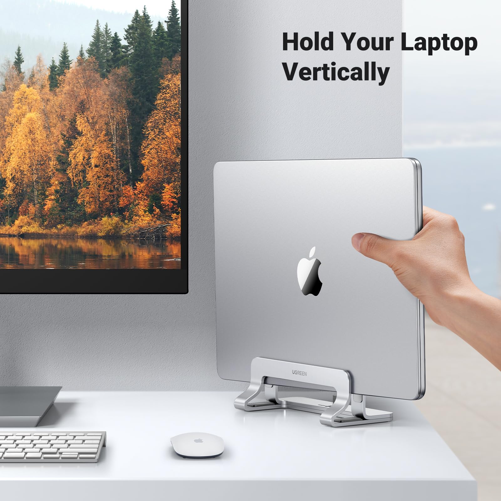 UGREEN Adjustable Vertical Laptop Stand Holder - Aluminum Desktop Organizer for MacBook Pro/Air & 17.3
