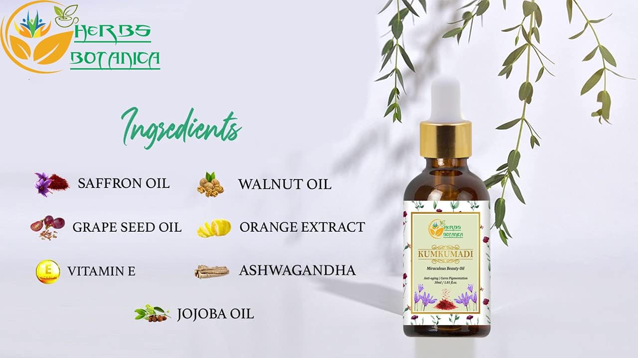 Pure Ayurvedic Saffron Face Oil with 26 Herbs - 30ml Natural Serum & Moisturizer for Glowing Skin - Perfect for Night Routine & Anti-Aging Care