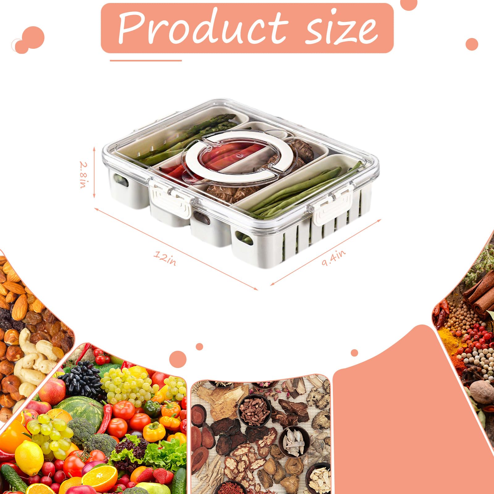 Divided Snack Box Container with Dishwasher-Safe Inner Trays - Perfect for Fruits, Veggies, Cheese & Party Platters | Ideal for Picnics, School Lunches & Office Snacks