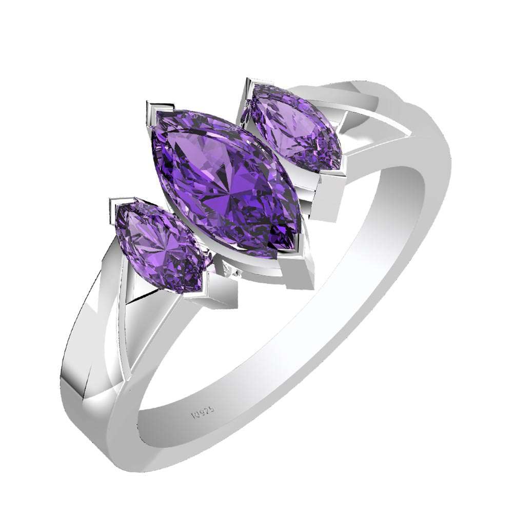 Natural Stone Rings for Women | Sterling Silver Three Stone Rings Size 5-12 | Marquise Cut Gemstone Jewelry for Everyday Wear & Special Occasions