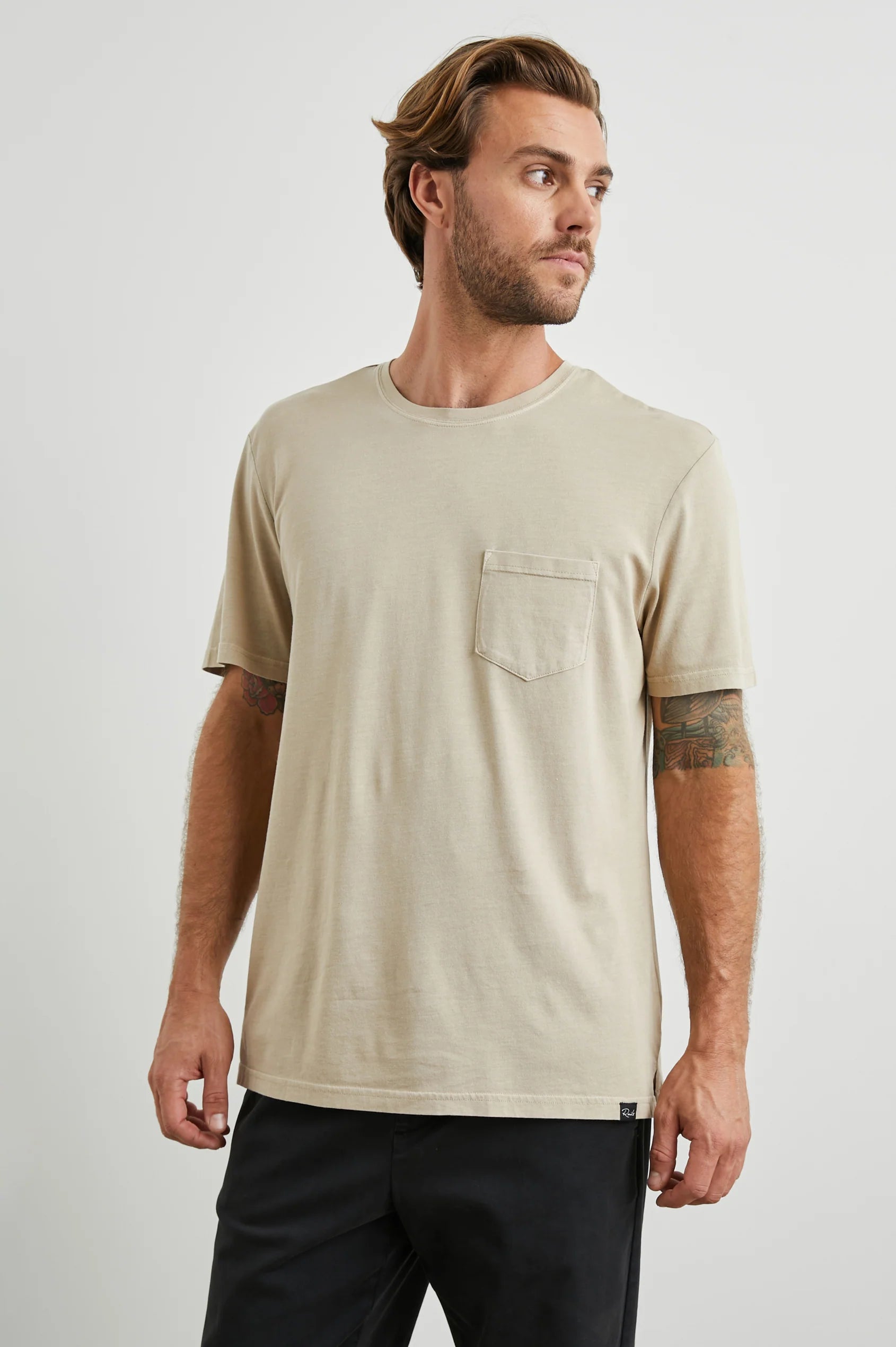Johnny Pocket T-Shirt for Men | Soft Cotton Crewneck Tee in Desert Sand | Casual Wear & Layering Essential