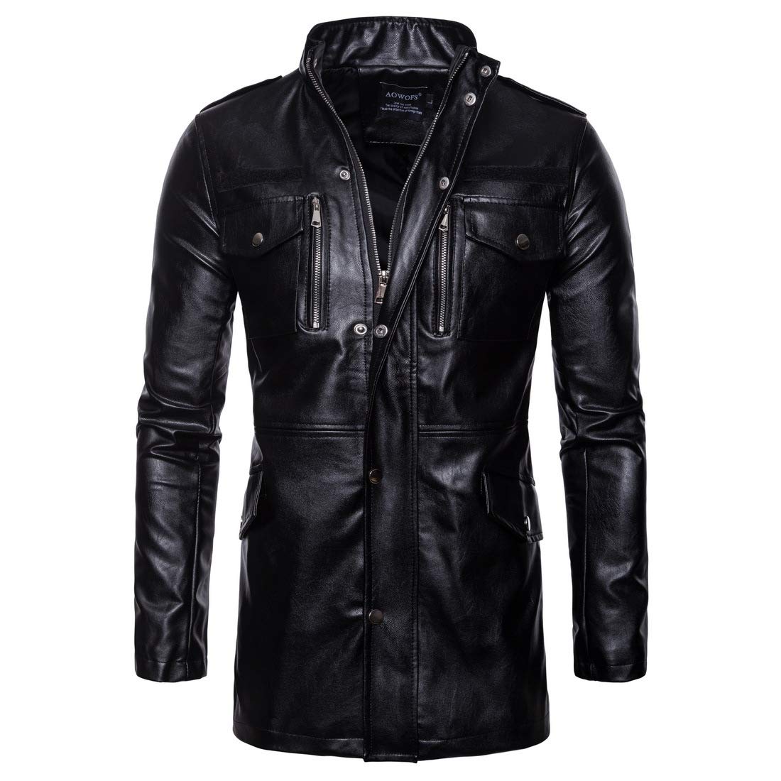 Men's Vintage PU Leather Trench Coat - Motorcycle Biker Jacket for Men, Black, Size L - Perfect for Riding, Casual Wear & Outdoor Adventures