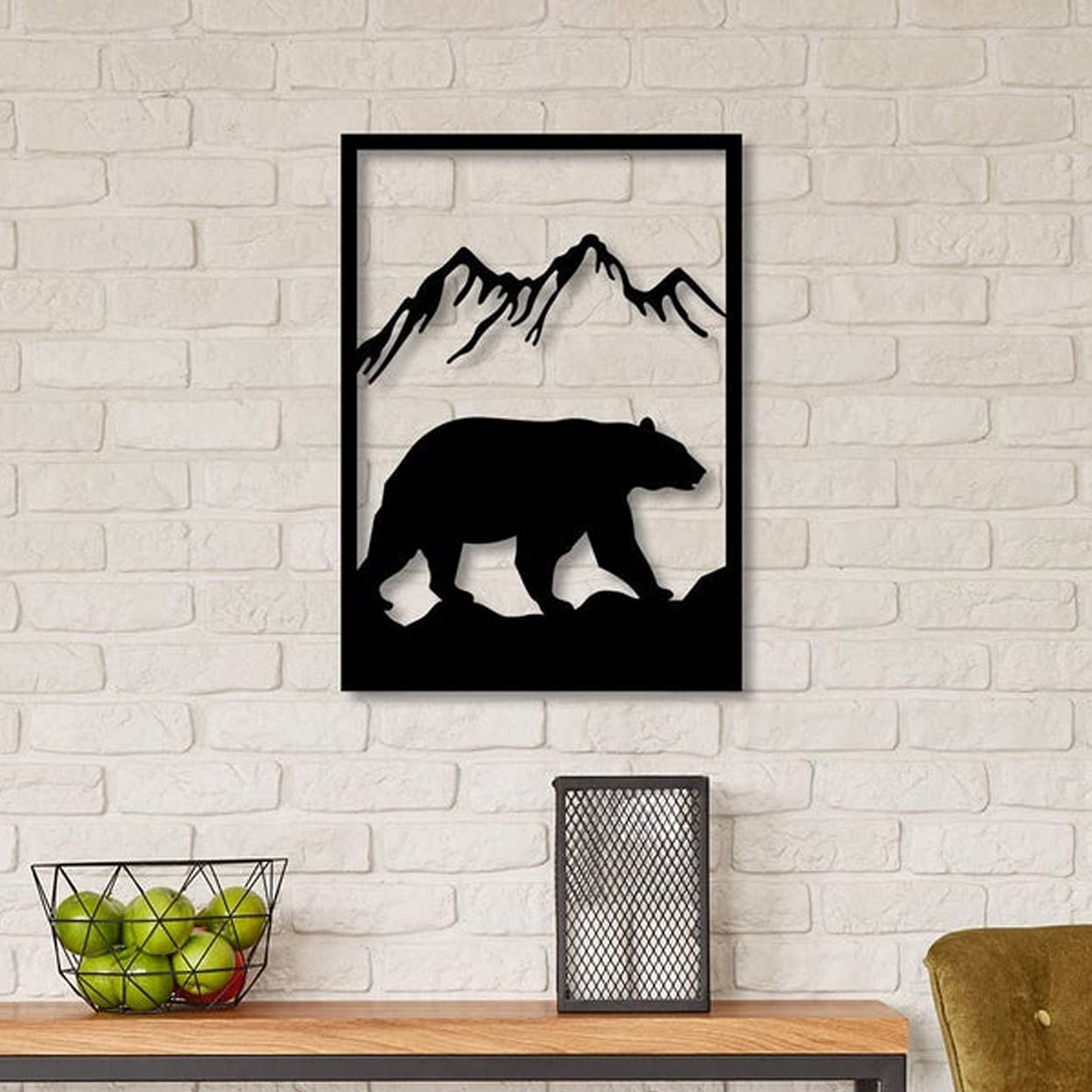LaModaHome Metal Wall Art Bear in Wild Black - Modern Home Decor for Living Room, Bedroom, Kitchen & Bathroom - Indoor & Outdoor Wall Hanging Decor - Perfect for Rustic, Farmhouse or Nature-Themed Interior Design