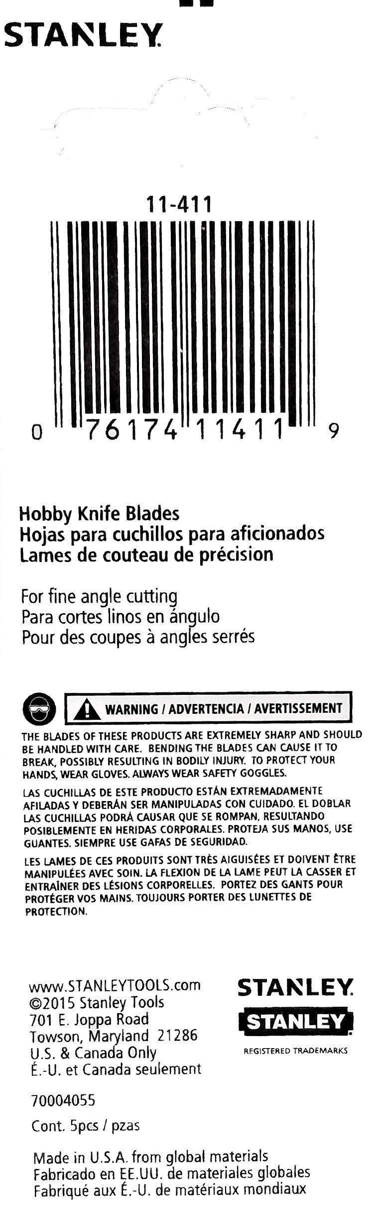 STANLEY 11-411 Precision Hobby Knife Blades - 5-Pack Ultra Sharp Replacement Blades for Crafting, Model Building & DIY Projects | Perfect for Woodworking, Scrapbooking & Detailed Cutting Tasks