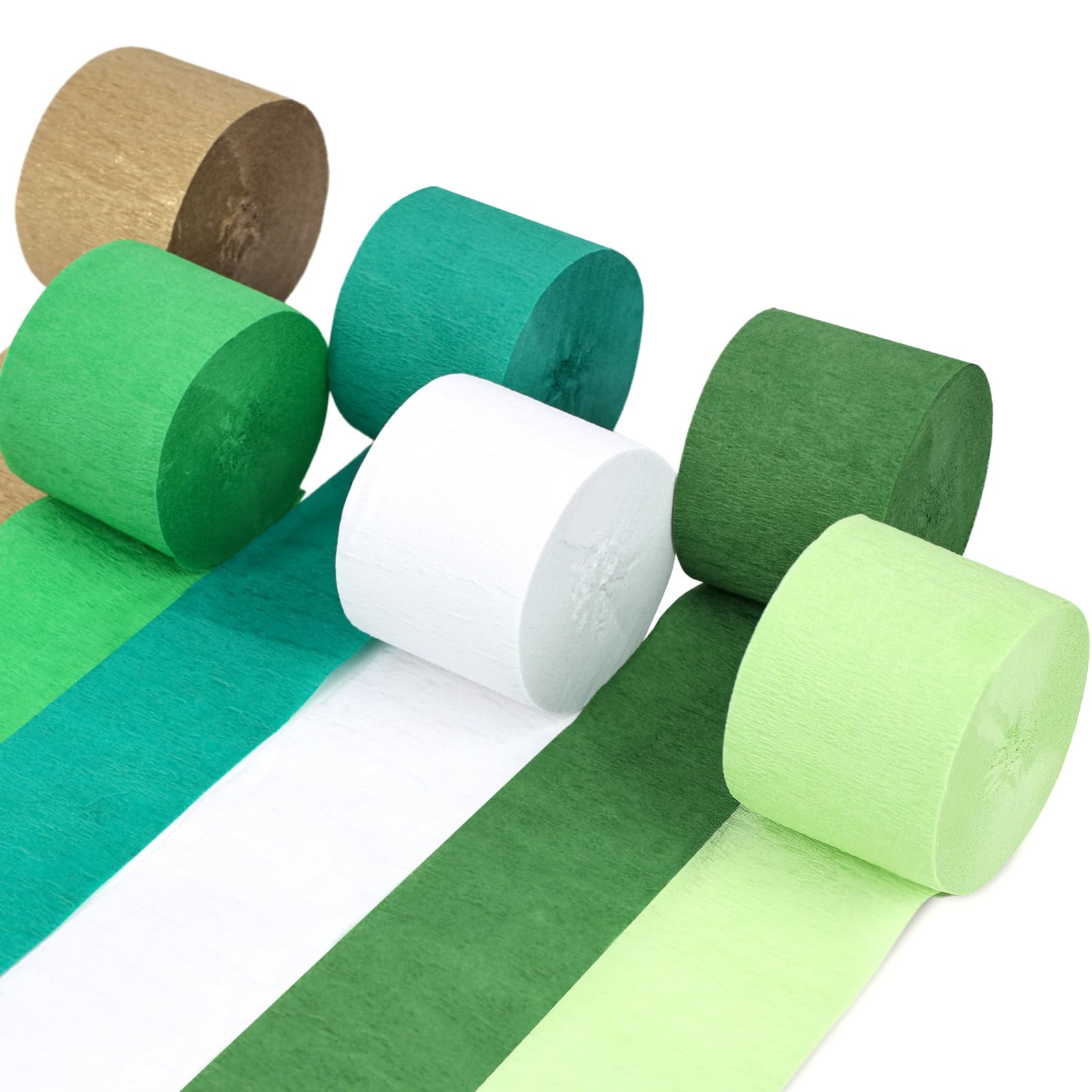 Shindel 6 Rolls Green Crepe Paper Streamers - Thick Decorative Crinkled Paper for Baby Showers, Weddings & St. Patrick's Day Decorations (1.8