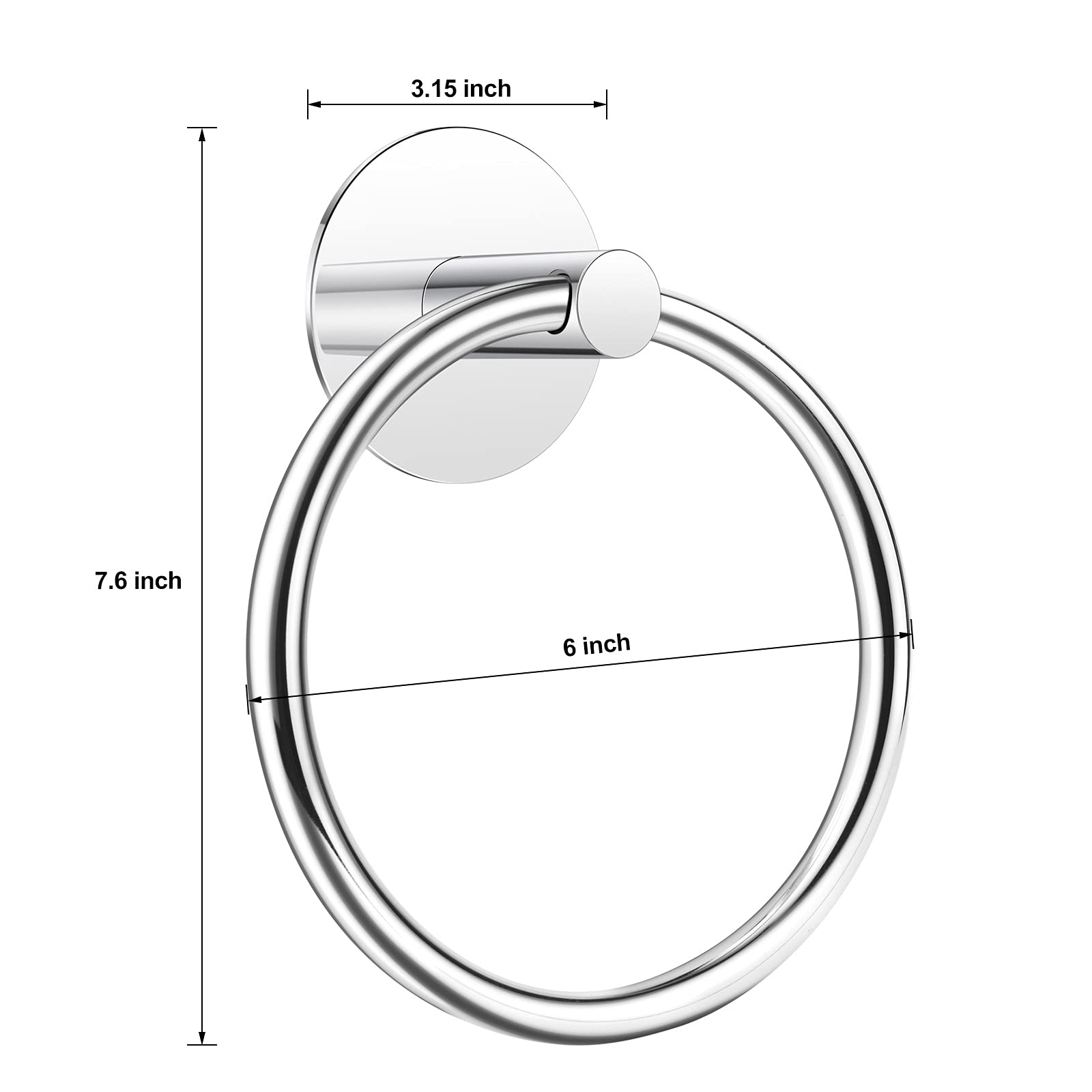 No Drill 3M Self-Adhesive Towel Ring - Heavy Duty Nail-Free Stainless Steel Towel Holder for Bathroom & Kitchen - Chrome Finish - Perfect for Small Spaces, Apartments, RVs and Dorm Rooms