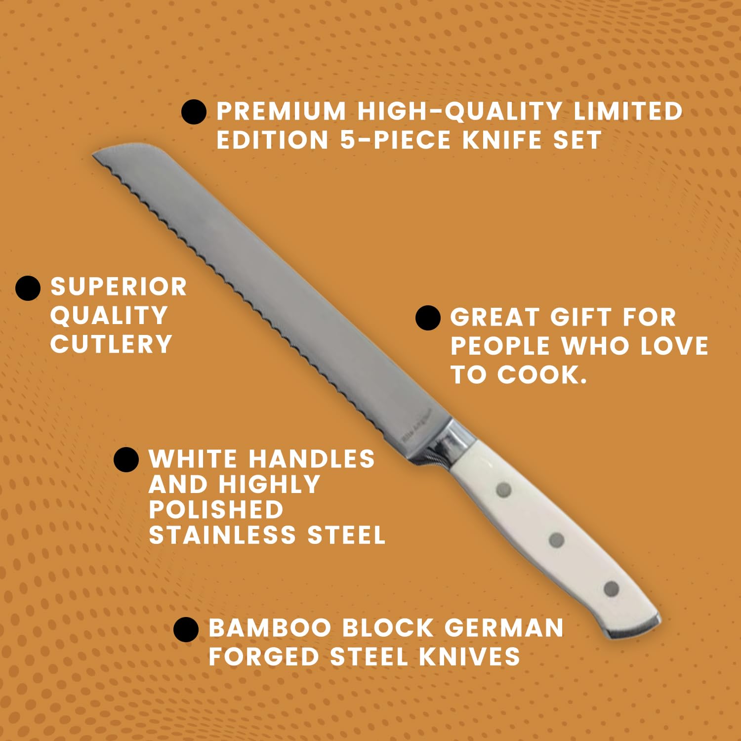 5-Piece German High Carbon Stainless Steel Kitchen Knife Set - Ultra Sharp Wood Handle Cooking Knives for Professional Chefs & Home Cooks | Perfect for Chopping, Slicing, Dicing & Meal Prep | Ideal Gift for Wedding, Housewarming & Culinary Enthusiasts