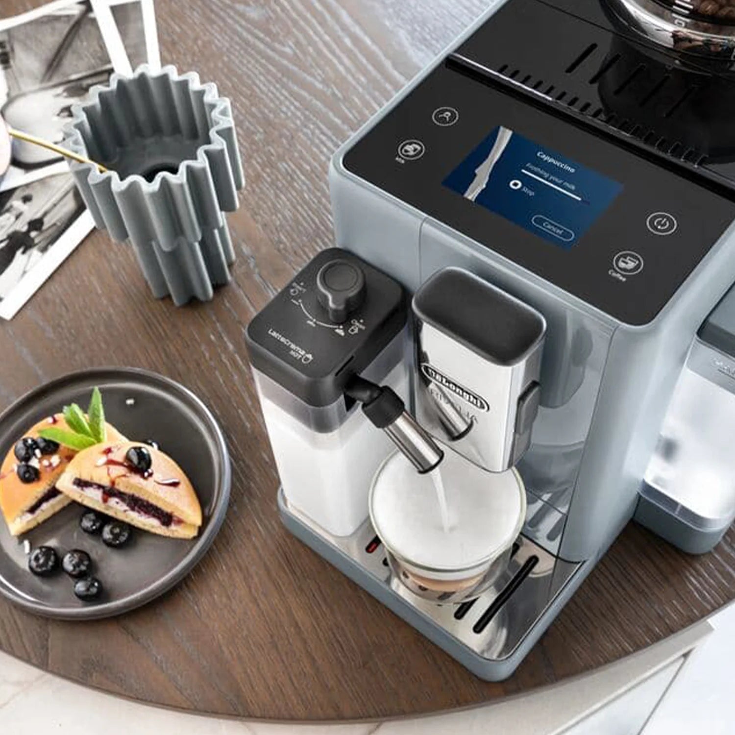 De'Longhi Rivelia Automatic Espresso Machine with LatteCrema System - 15 Bar Pump, Milk Frother, Grey (EXAM44055G) for Home Barista & Coffee Lovers - Perfect for Espresso, Cappuccino & Latte Making