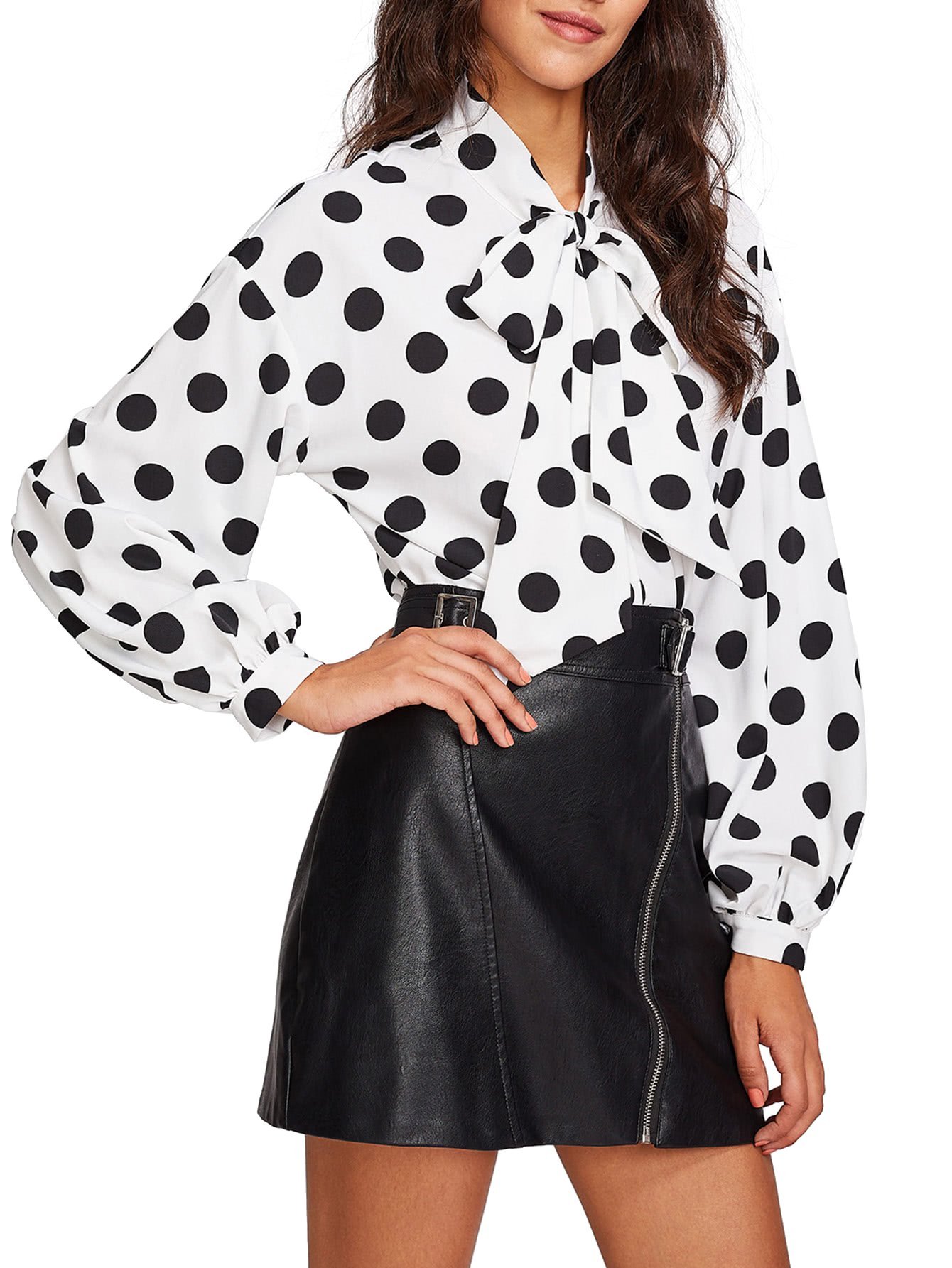 Floerns Women's Printed Bow Tie Neck Lantern Long Sleeve Blouse - Elegant Workwear Shirt for Office, Business Meetings & Professional Events