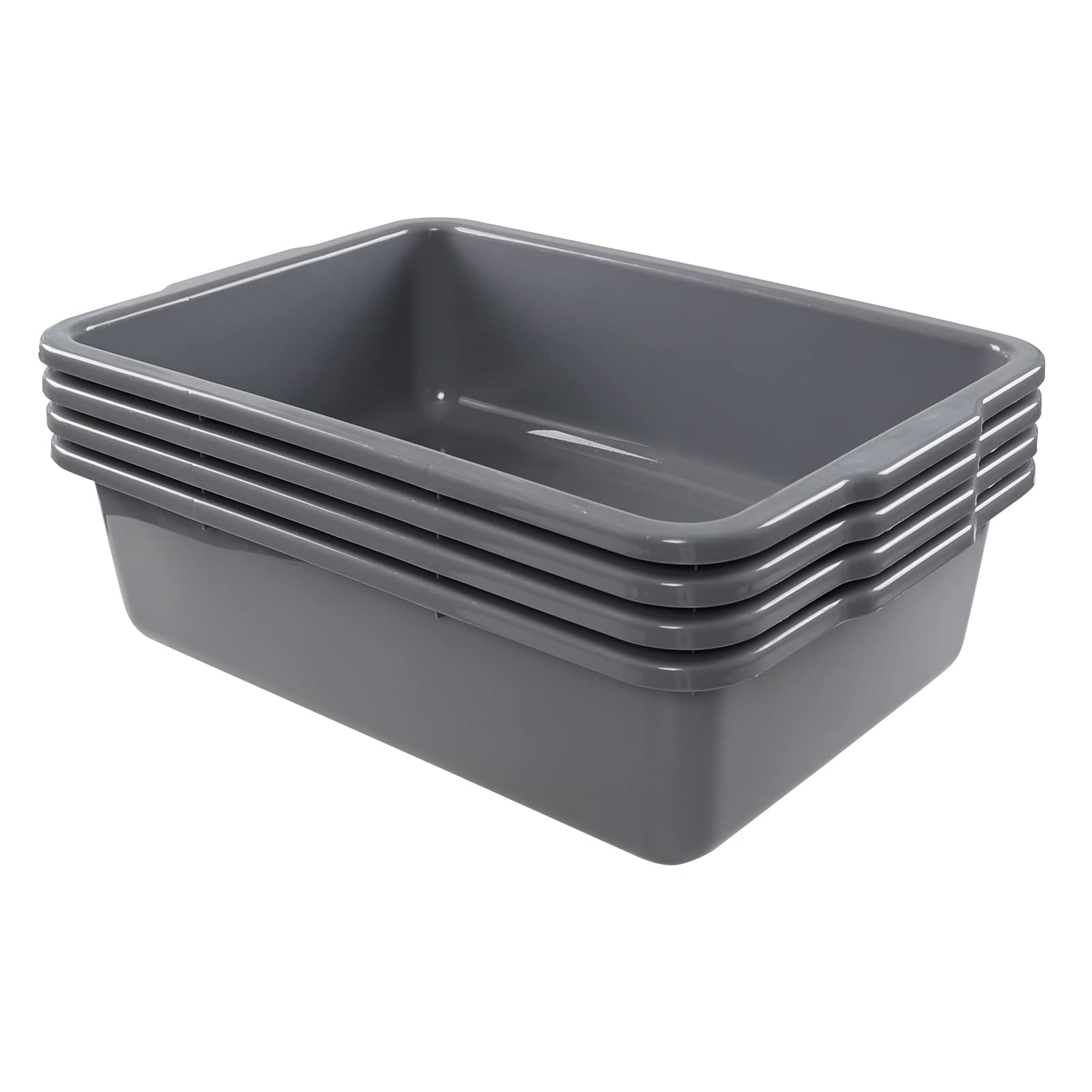 32 Liter Large Plastic Bus Trays - Set of 4 Commercial Grade Grey Bus Tub Boxes for Restaurant, Catering & Food Service Storage