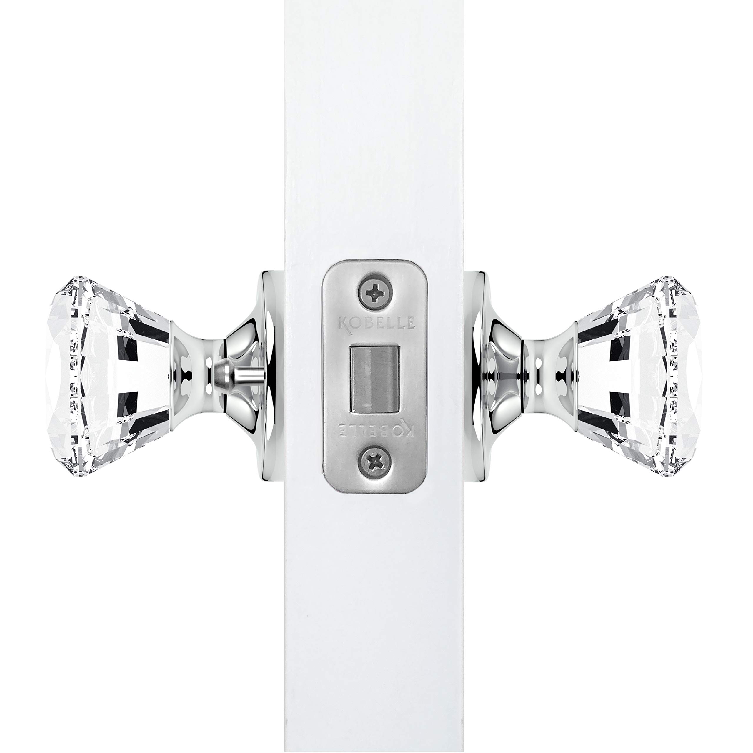 (4 Pack) Chrome Round Brilliant Crystal Door Knobs with Diamond Privacy Design - Perfect for Bedroom, Bathroom and Office Doors