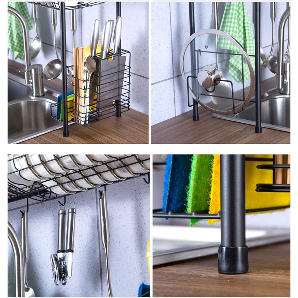 2-Tier Black 304 Stainless Steel Dish Drainer Rack - Over The Sink Kitchen Organizer with Space-Saving Design (84x28x82cm) - Perfect for Small Kitchens, Apartments & RVs