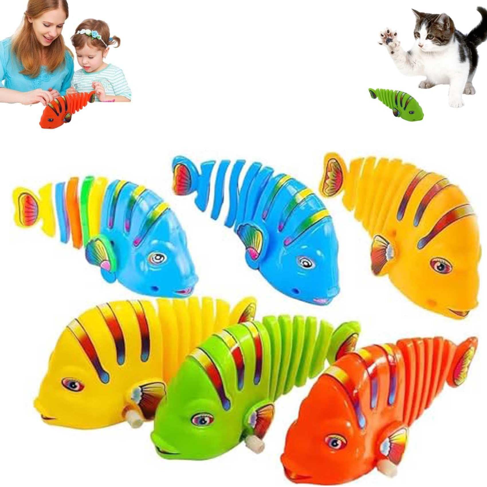 6 PCS Wind-Up Swinging Cartoon Fish Toys - 360° Rotating Plastic Wiggle Fish, Fun Creative Kids Toys for Parent-Child Interactive Play | Perfect Birthday Party Favors & Gifts for Toddlers (Ideal for Pool Parties, Bath Time Fun & Early Learning Activities)