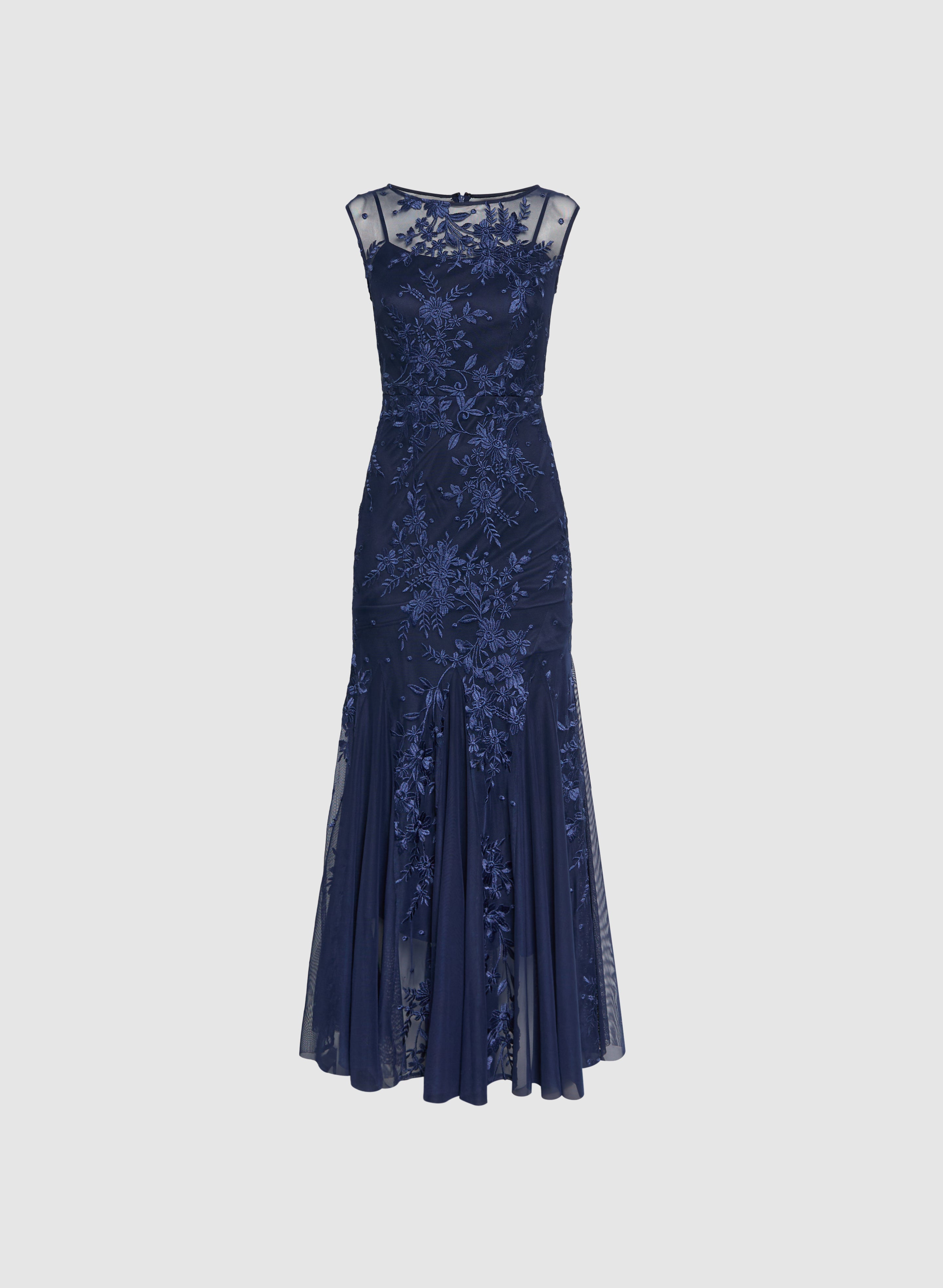 Floral Embroidered Tulle Dress for Women - Elegant A-Line Party Gown with Lace Details | Perfect for Weddings, Prom, Evening Events & Special Occasions