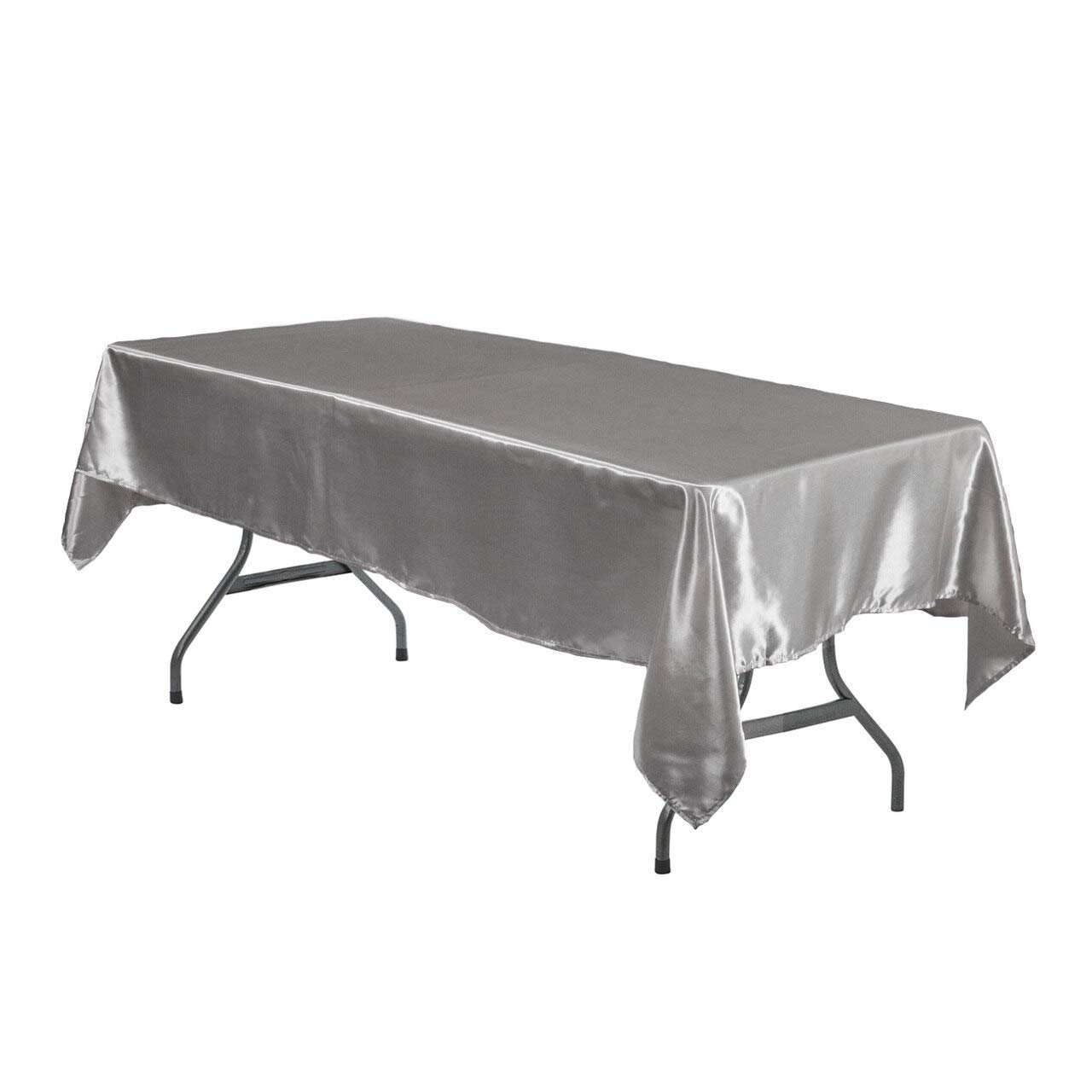 60 x 102 Inch Dark Silver Satin Tablecloth - Rectangular Shiny Table Linens for 6 ft Tables - Perfect for Weddings, Banquets & Formal Dining Events