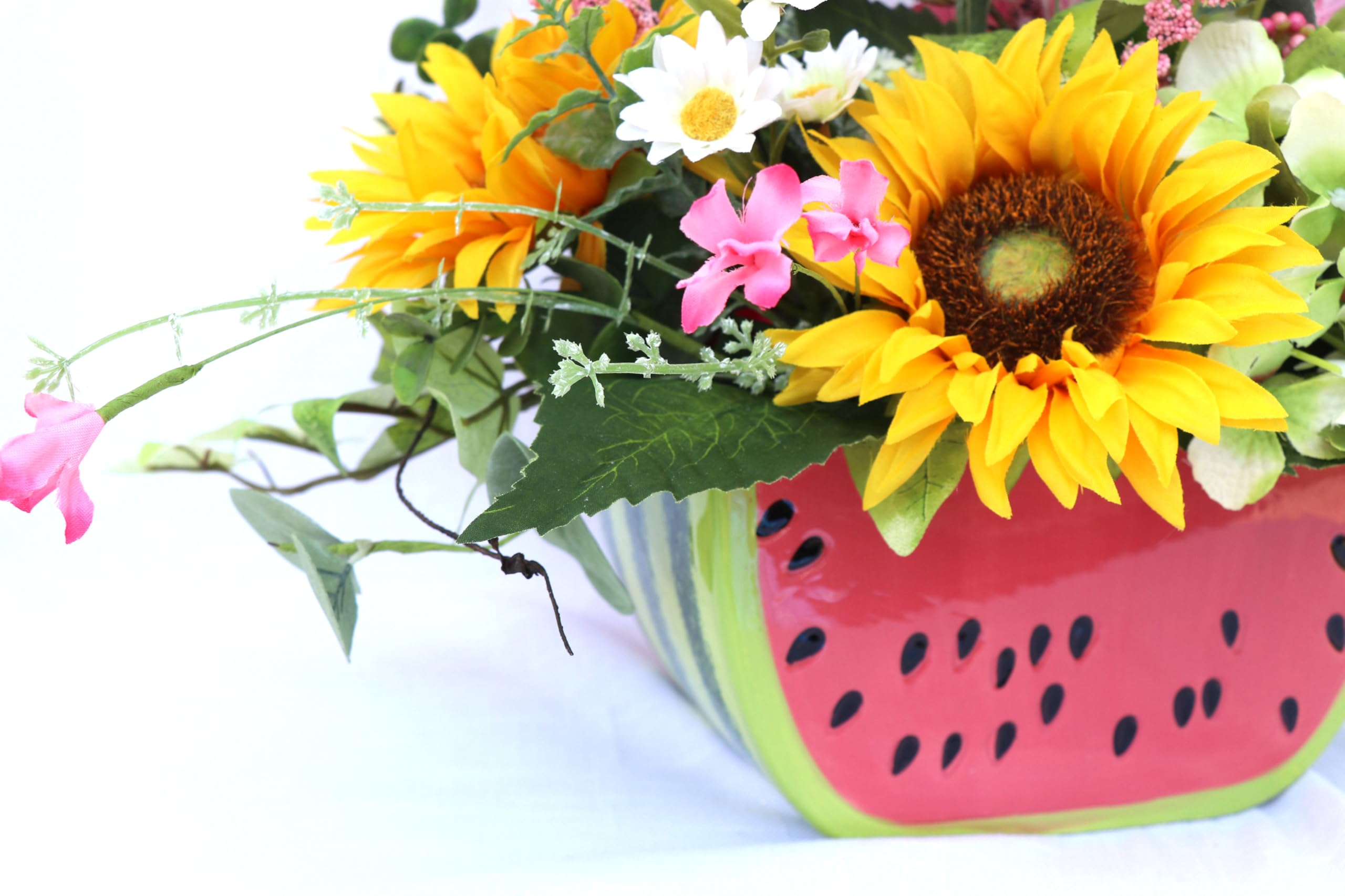 Summer Watermelon Centerpiece with Sunflowers & Blueberries - Floral Arrangement for Kitchen Table, Picnic Decorations | Perfect for Summer Parties, Wedding Centerpieces & Home Decor