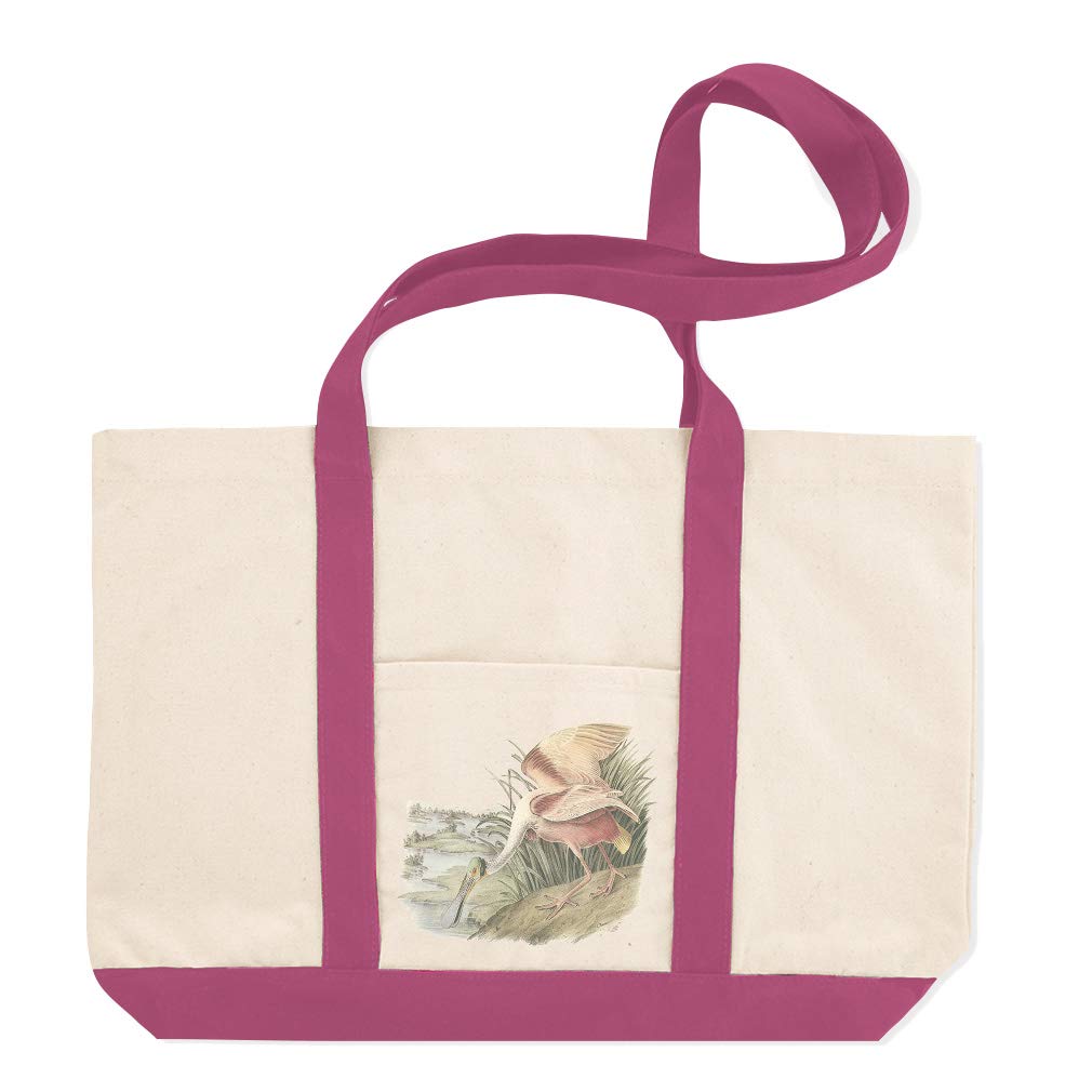 Stylish Canvas Shopping Tote Bag with Roseate Spoonbill & James Audubon Bird Print - Eco-Friendly Reusable Grocery Bag for Women - Perfect for Beach Trips, Shopping & Daily Use