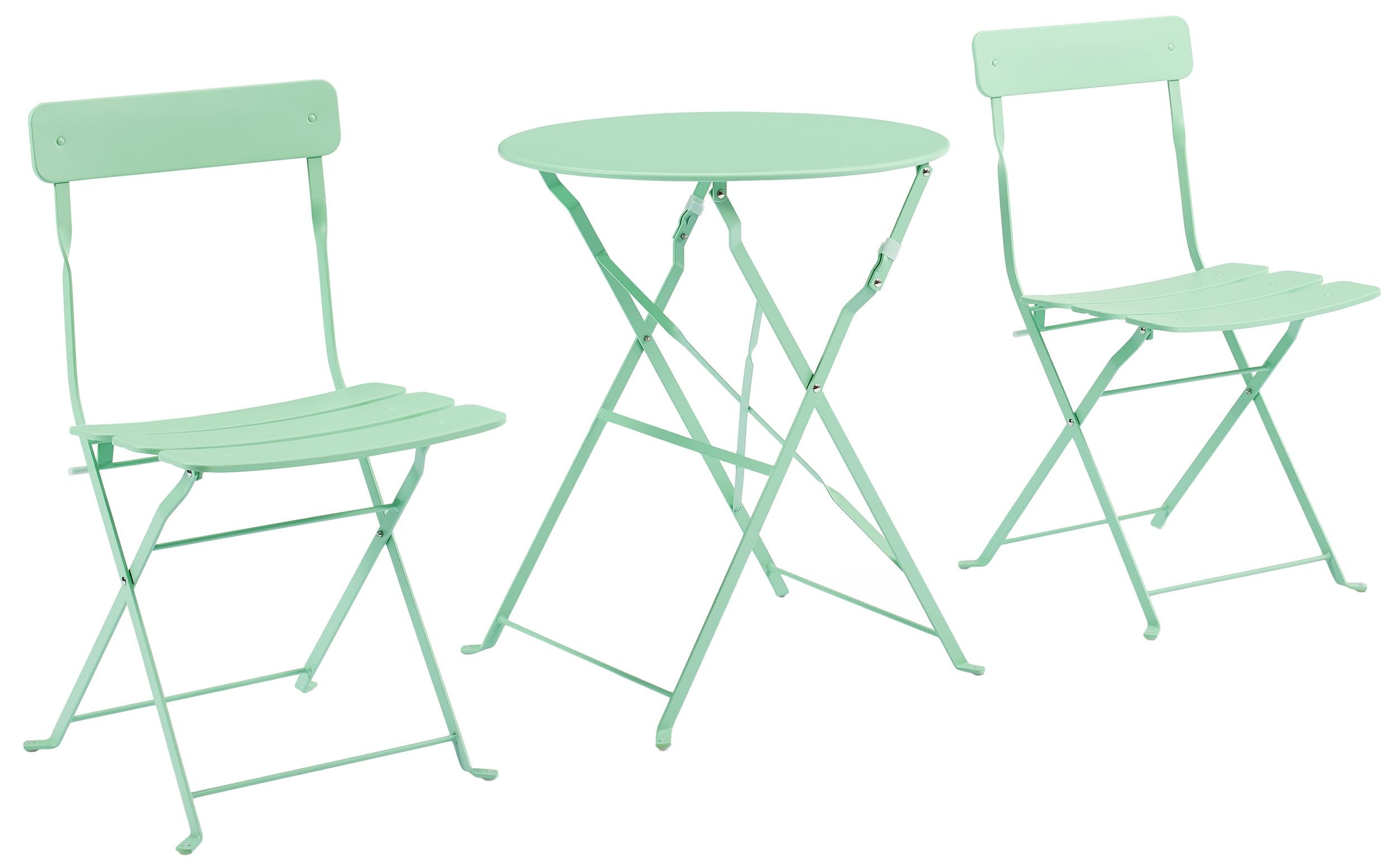 Crosley Karlee 3-Piece Indoor/Outdoor Bistro Set - Retro Metal Folding Patio Table & Chairs in Mint Green - Perfect for Small Balconies, Gardens & Backyard Dining